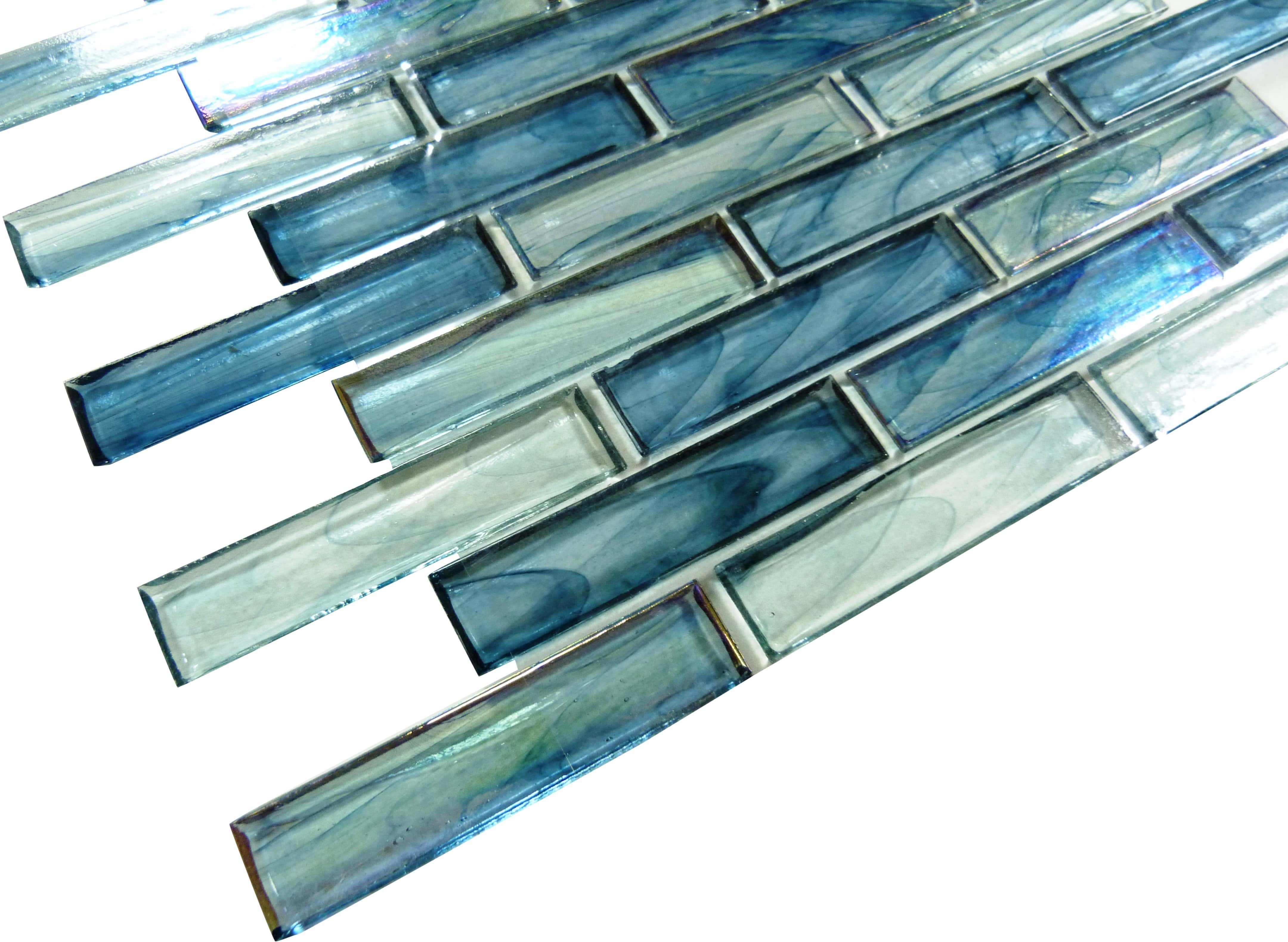 Oyster Cove Galapagos Deep Blue 1" x 4" Iridescent & Glossy Glass Pool Tile Euro Glass