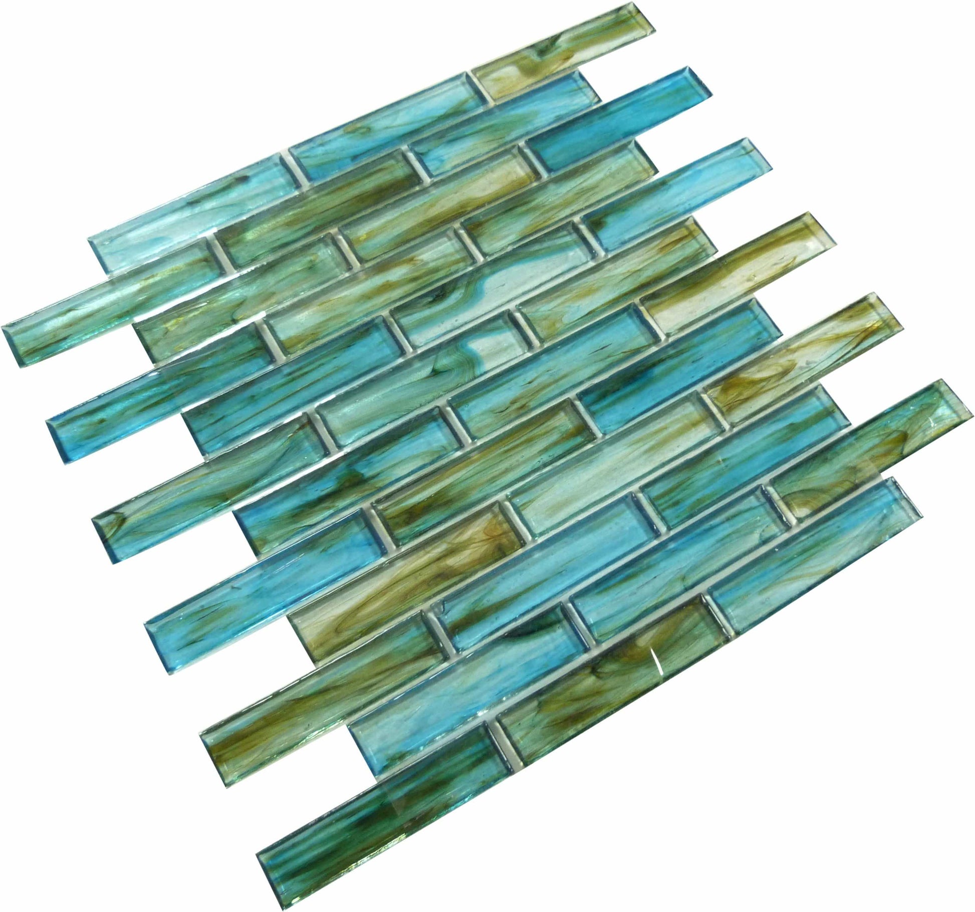 Oyster Cove Inspiration Teal Aqua 1" x 4" Glossy Glass Pool Tile Euro Glass