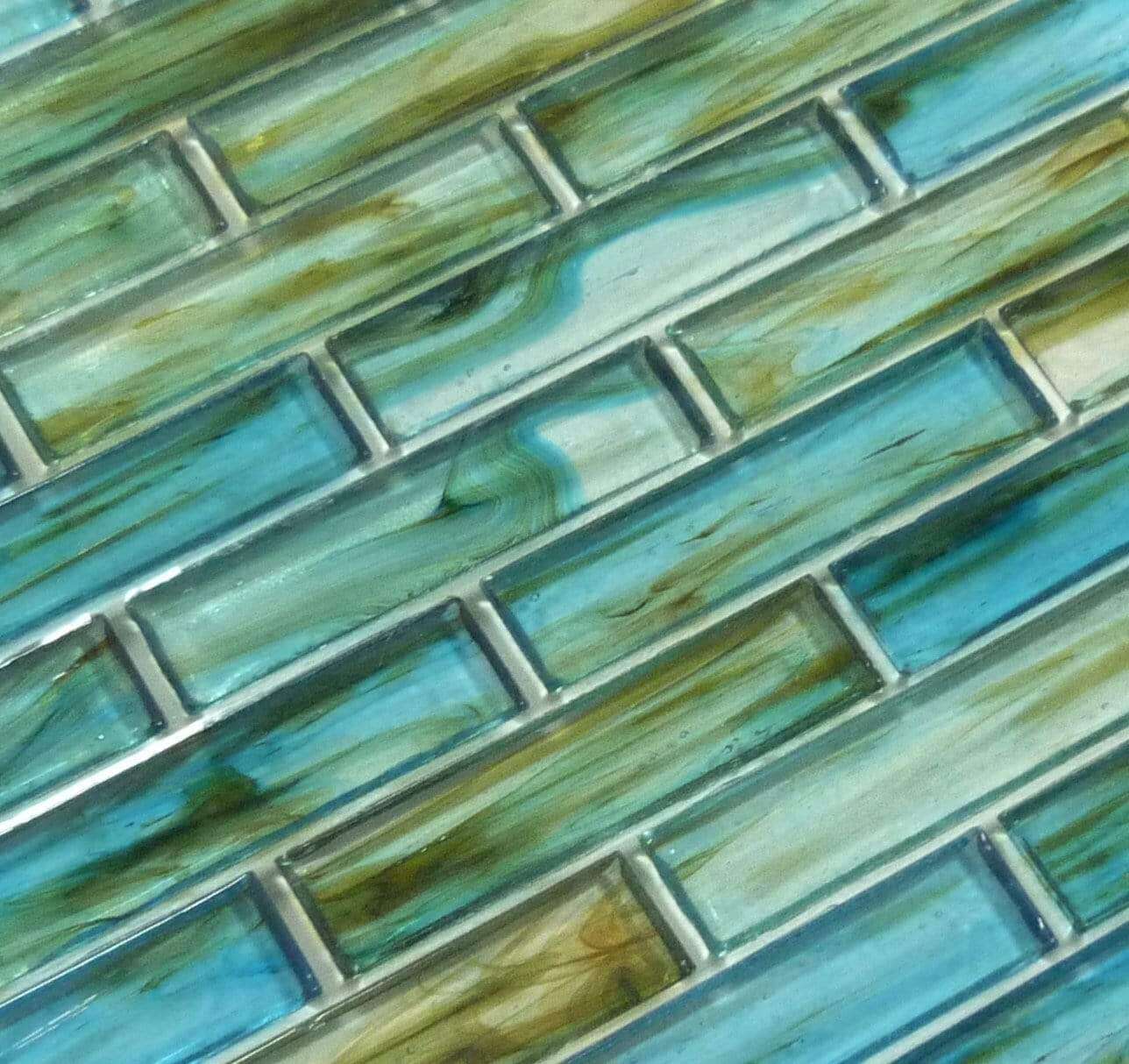 Oyster Cove Inspiration Teal Aqua 1" x 4" Glossy Glass Pool Tile Euro Glass