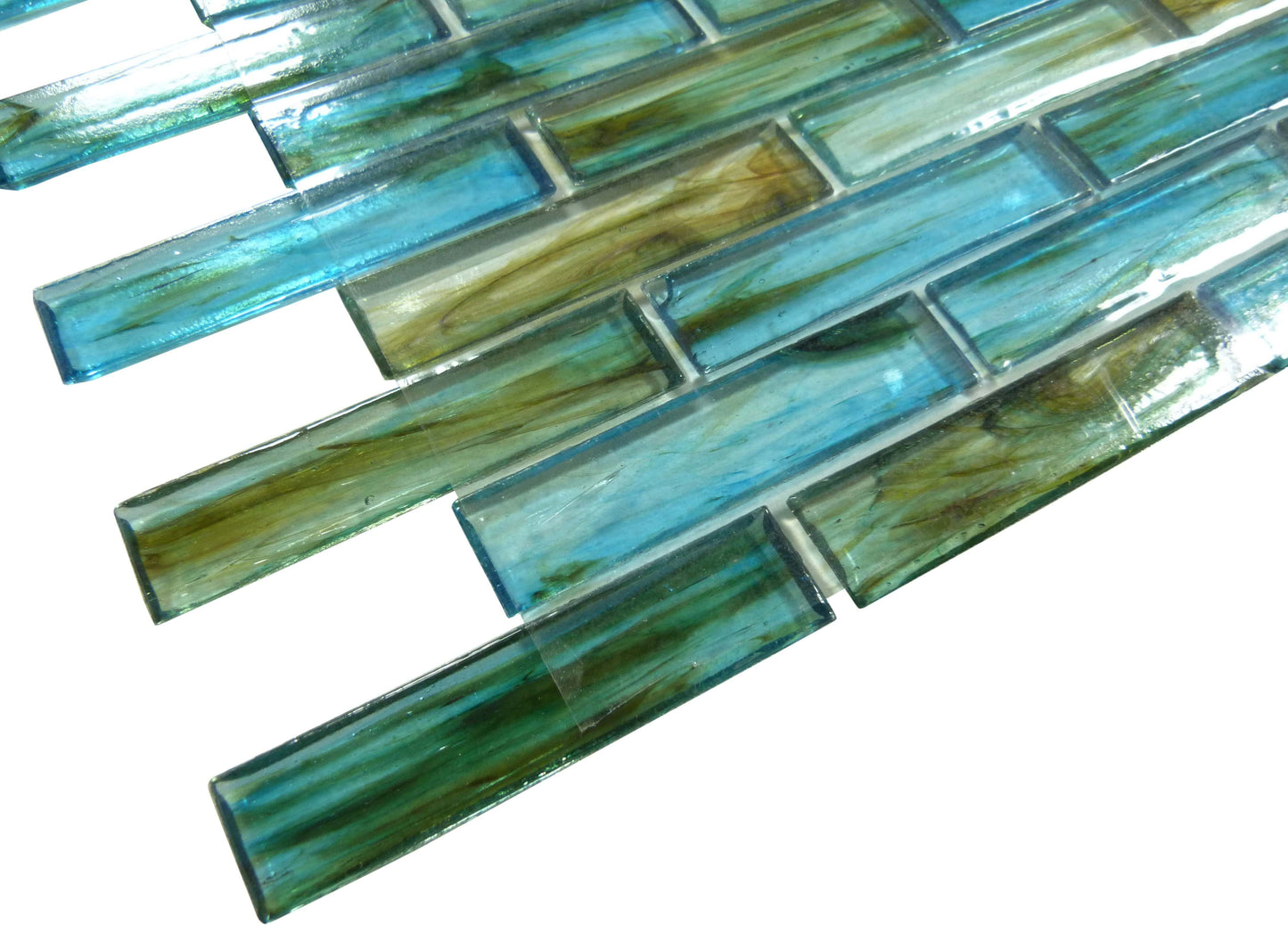 Oyster Cove Inspiration Teal Aqua 1" x 4" Glossy Glass Pool Tile Euro Glass