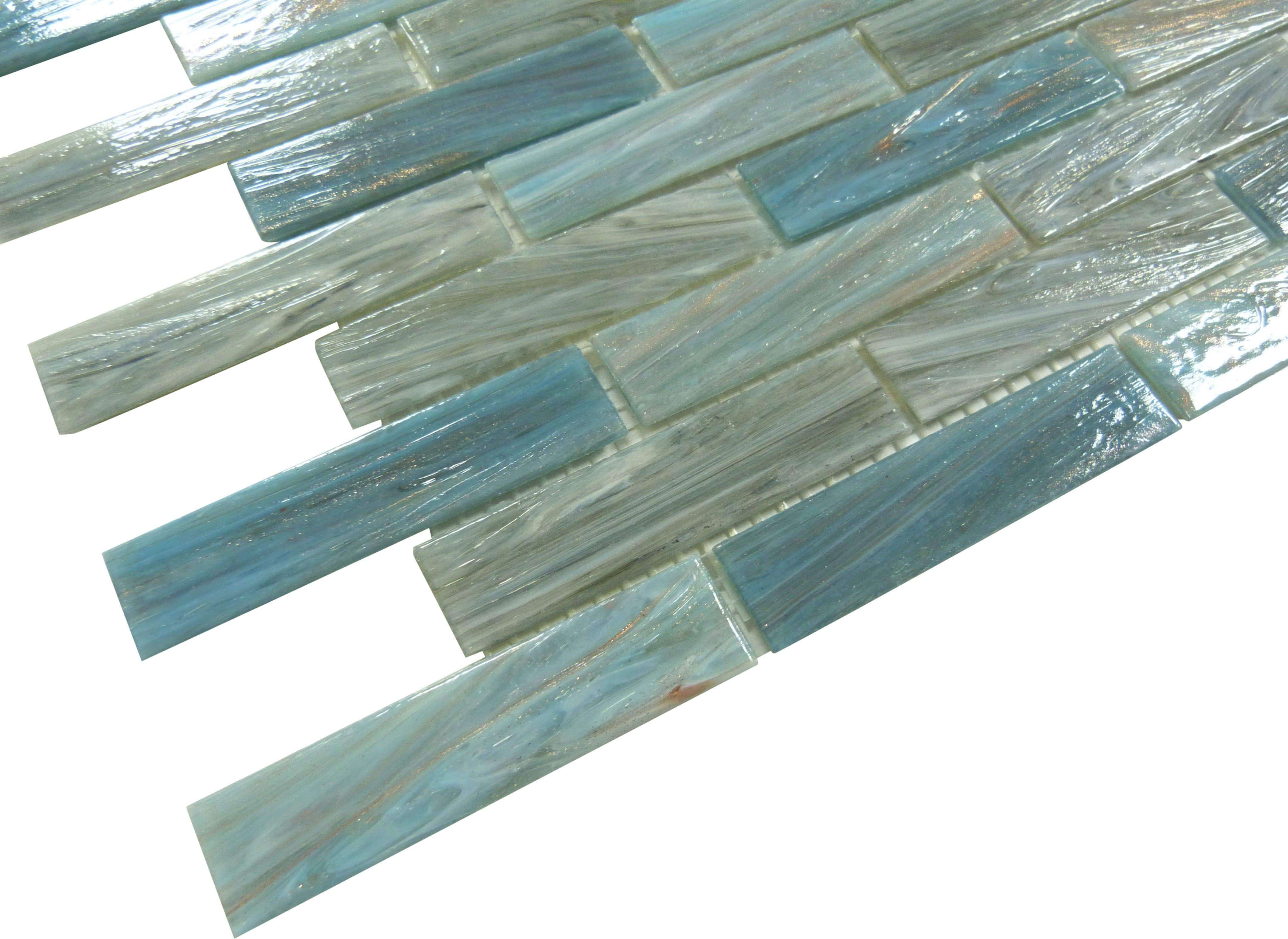 Oyster Cove Mellow Waters Blue 1" x 4" Glossy Glass Pool Tile Euro Glass