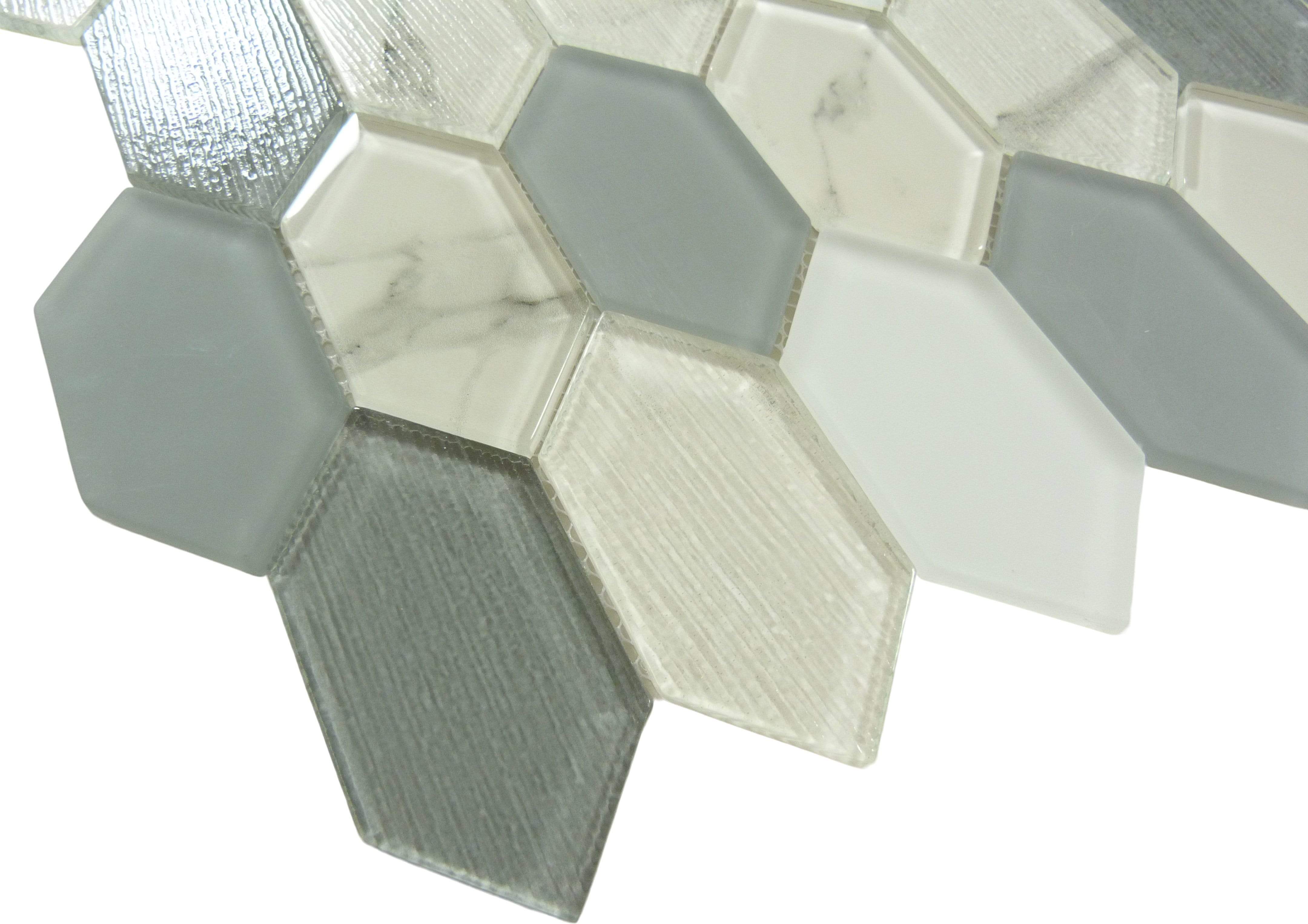 Pascal Abode Carabella Grey Elongated Hexagon Glass Tile Euro Glass