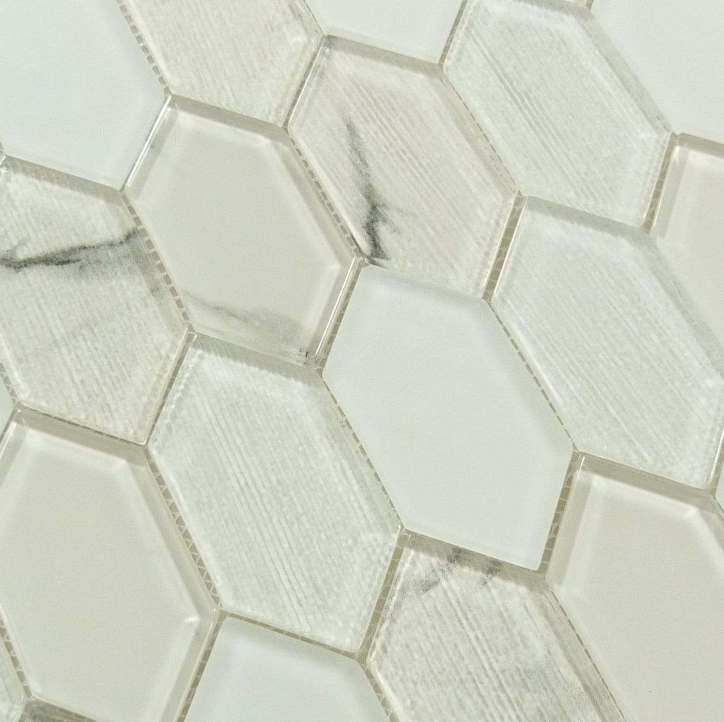 Pascal Abode Essential Aurian White Elongated Hexagon Glass Tile Euro Glass