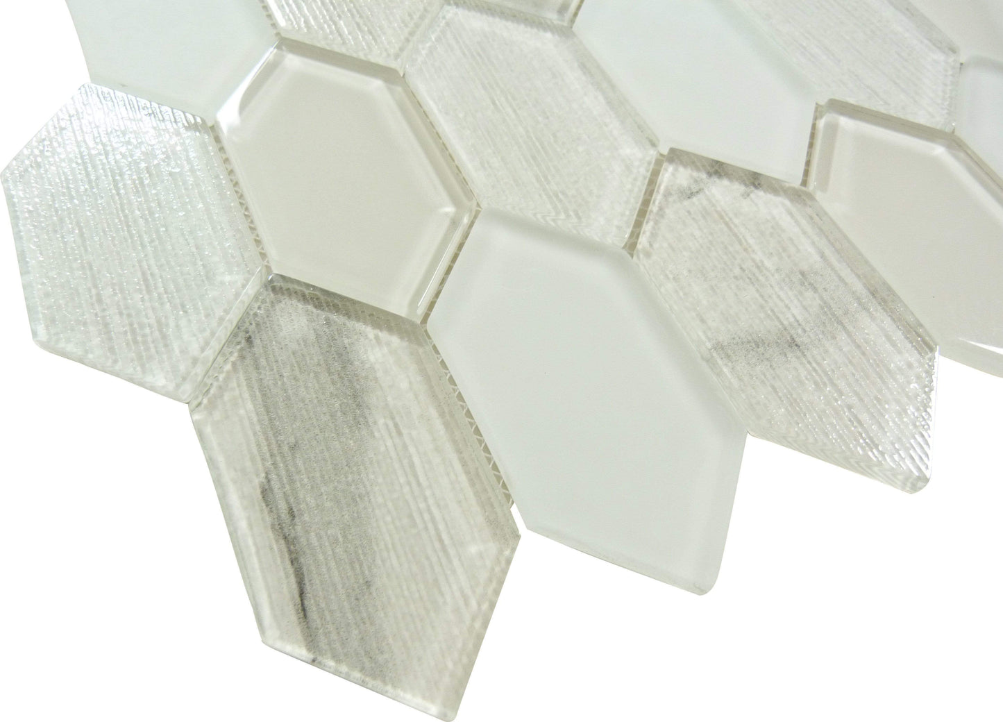 Pascal Abode Essential Aurian White Elongated Hexagon Glass Tile Euro Glass