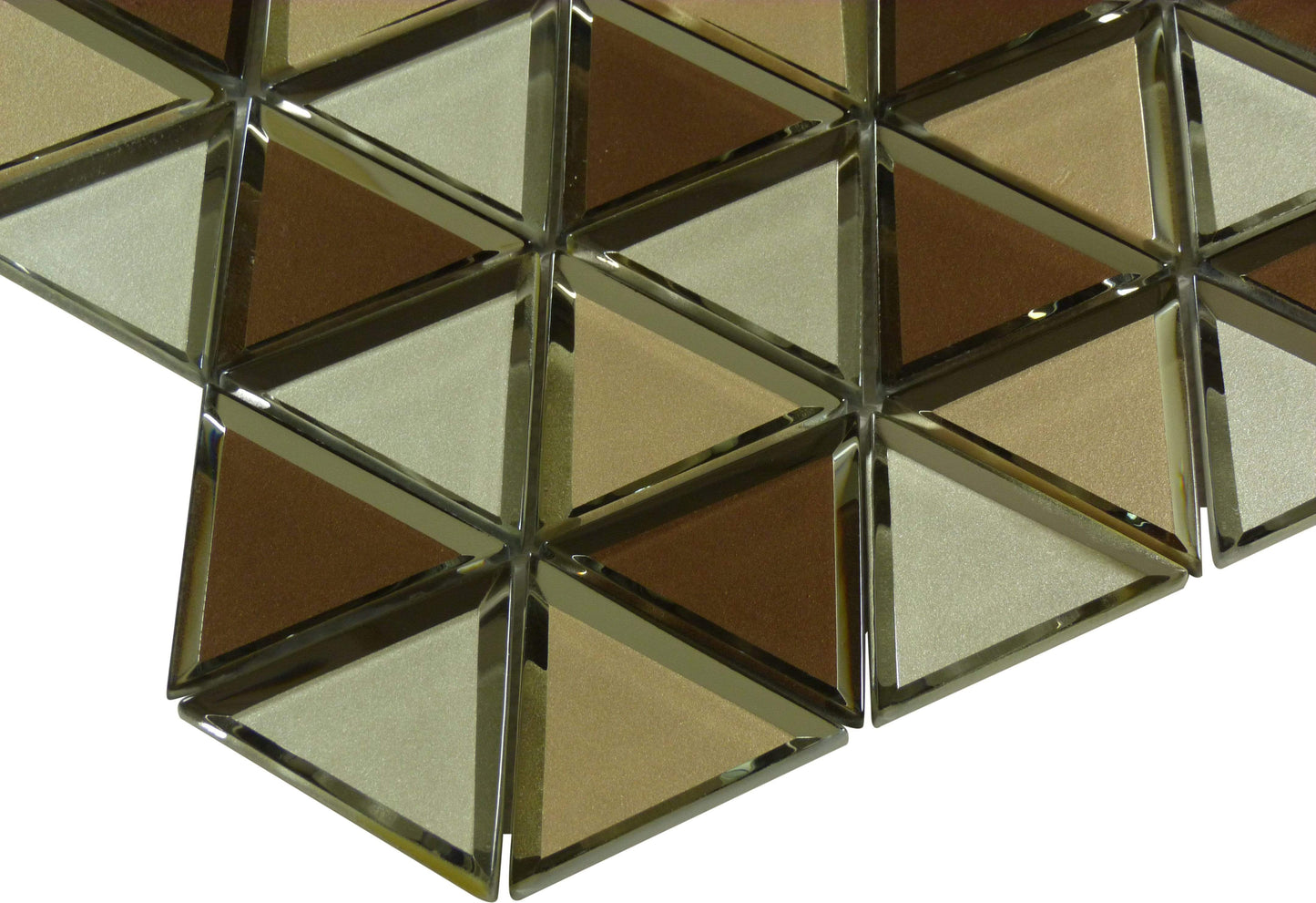 Pinwheel Gingertail Brown Inverted Bevel Triangle Metallic Glossy Glass Tile Euro Glass