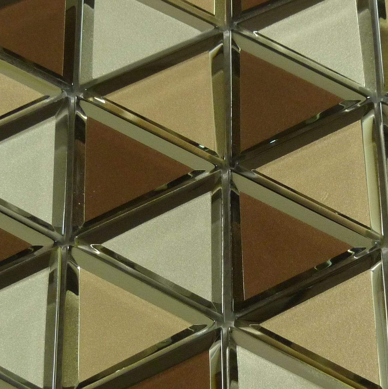 Pinwheel Gingertail Brown Inverted Bevel Triangle Metallic Glossy Glass Tile Euro Glass