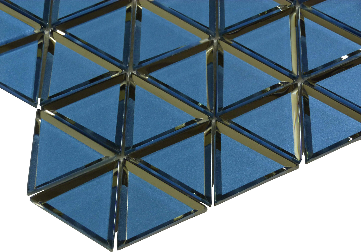 Pinwheel Pompeii Blue Inverted Bevel Triangle Metallic Glossy Glass Tile Euro Glass