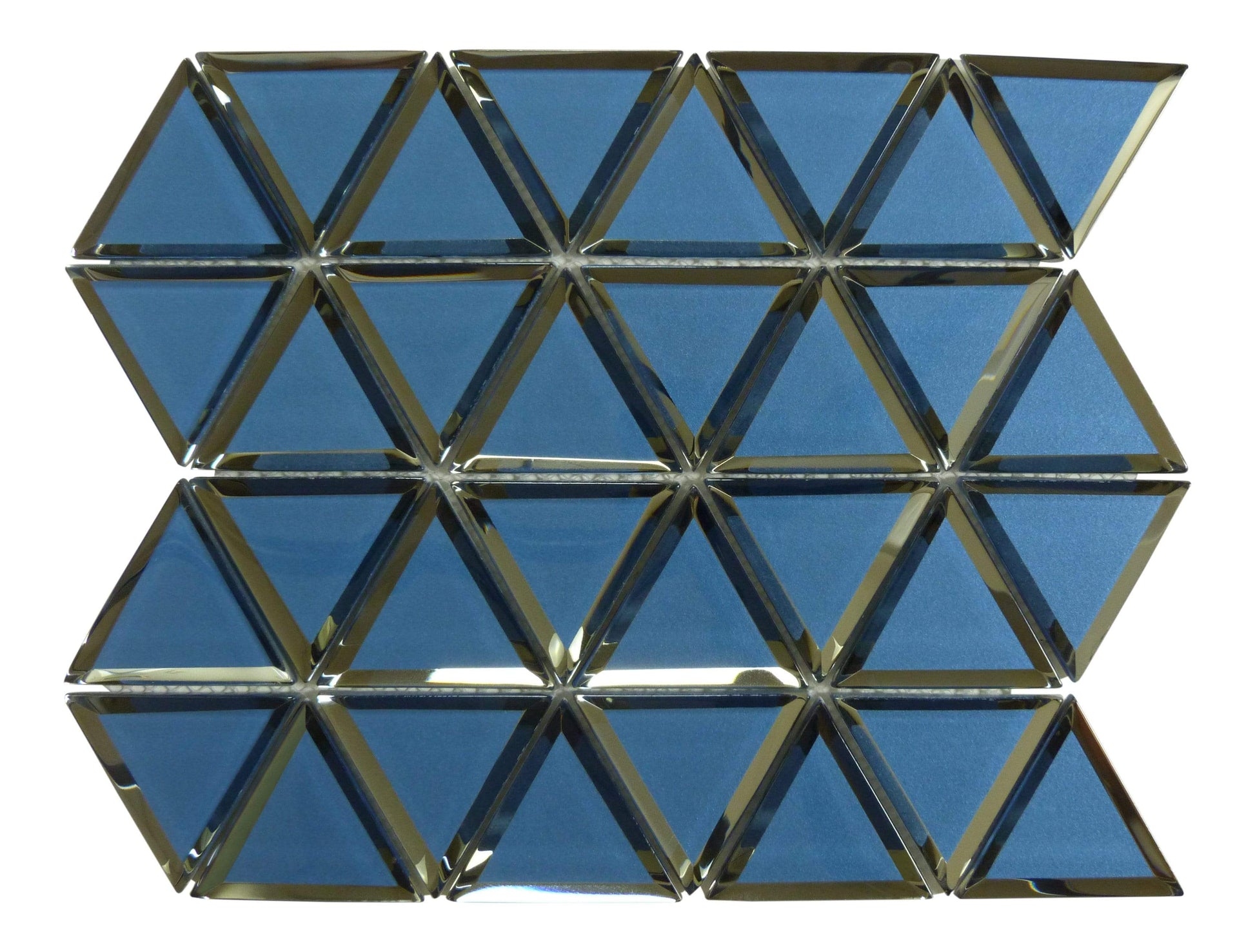 Pinwheel Pompeii Blue Inverted Bevel Triangle Metallic Glossy Glass Tile Euro Glass