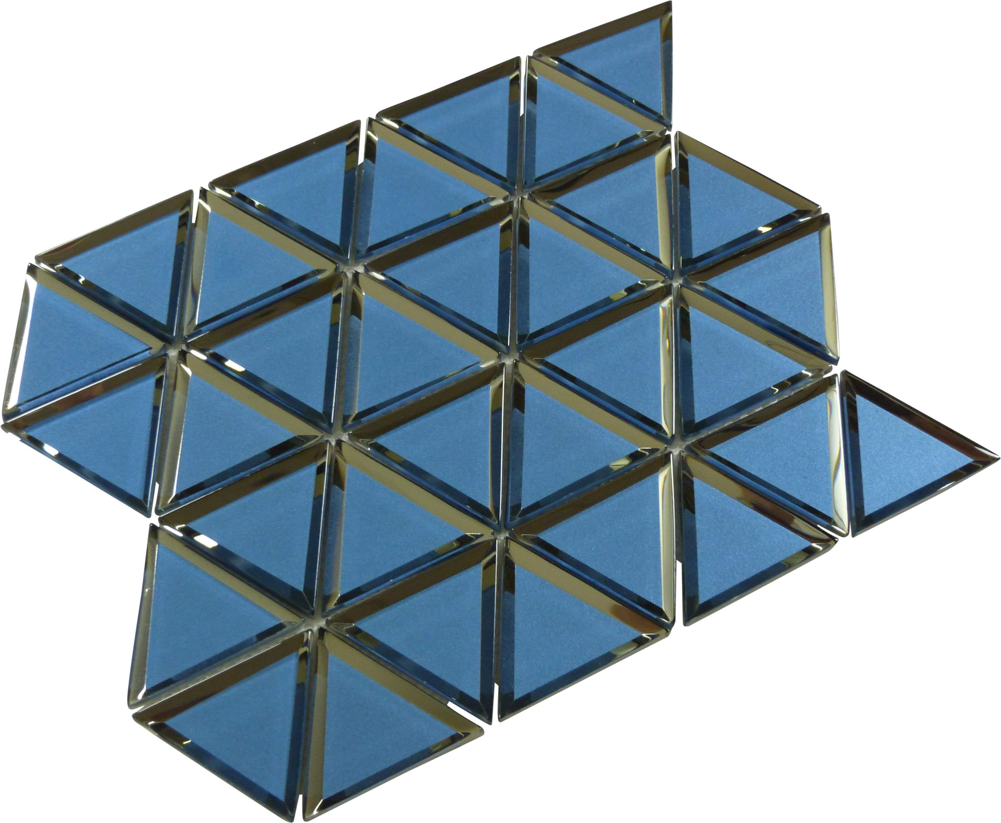 Pinwheel Pompeii Blue Inverted Bevel Triangle Metallic Glossy Glass Tile Euro Glass