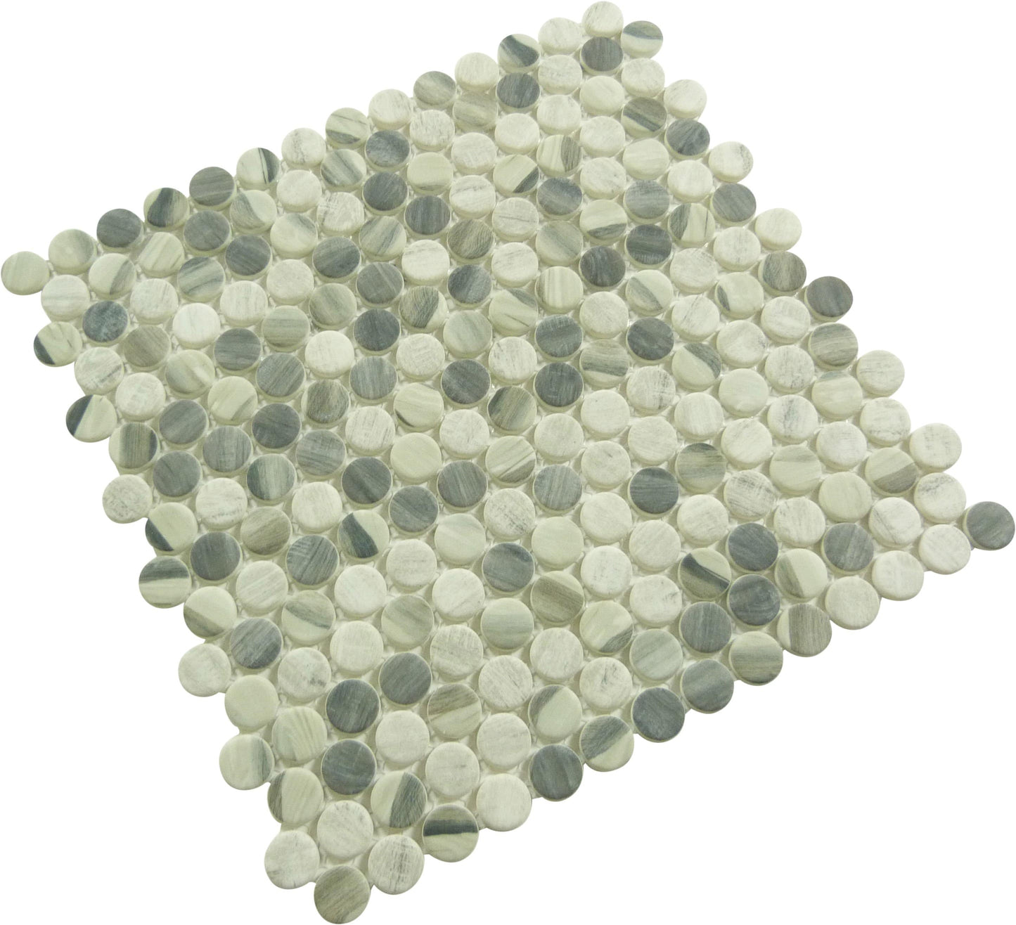 Pixels Chrome Arc Grey Penny Round Recycled Matte Glass Tile Euro Glass