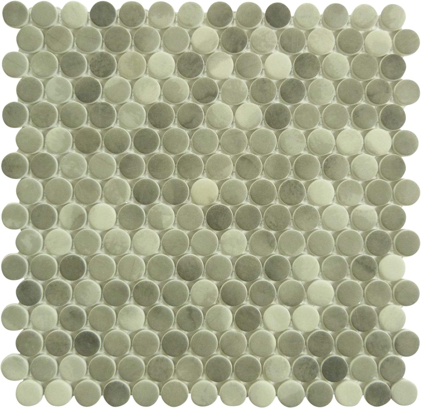 Polka Dot Enlightened Sky Grey Penny Round Recycled Matte Glass Tile Euro Glass