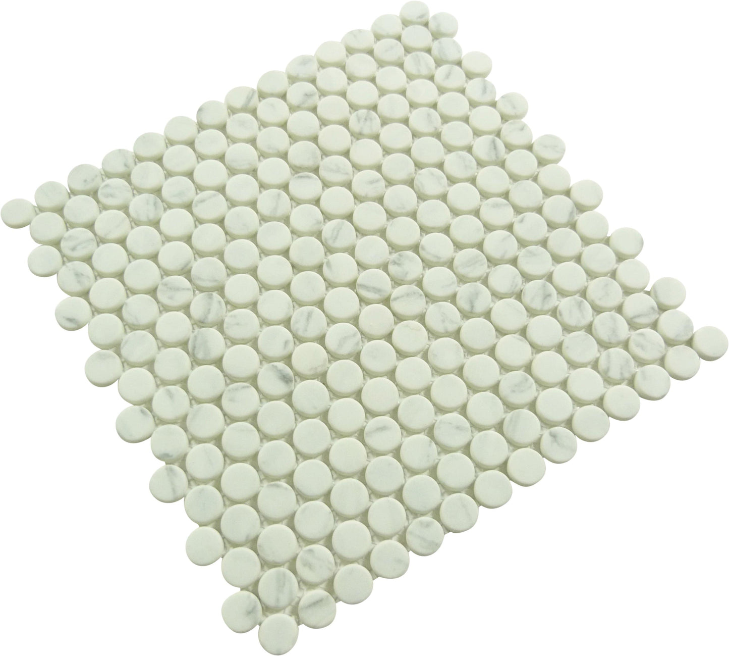 Polka Dot Jasmine Delight White Penny Round Recycled Matte Glass Tile Euro Glass