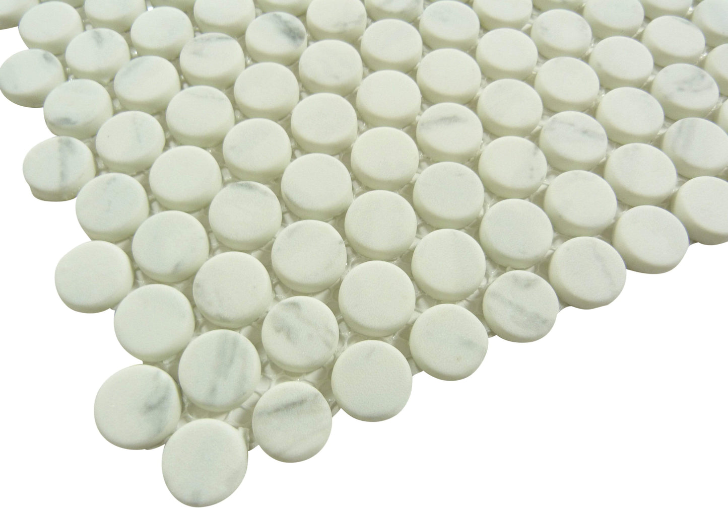 Polka Dot Jasmine Delight White Penny Round Recycled Matte Glass Tile Euro Glass