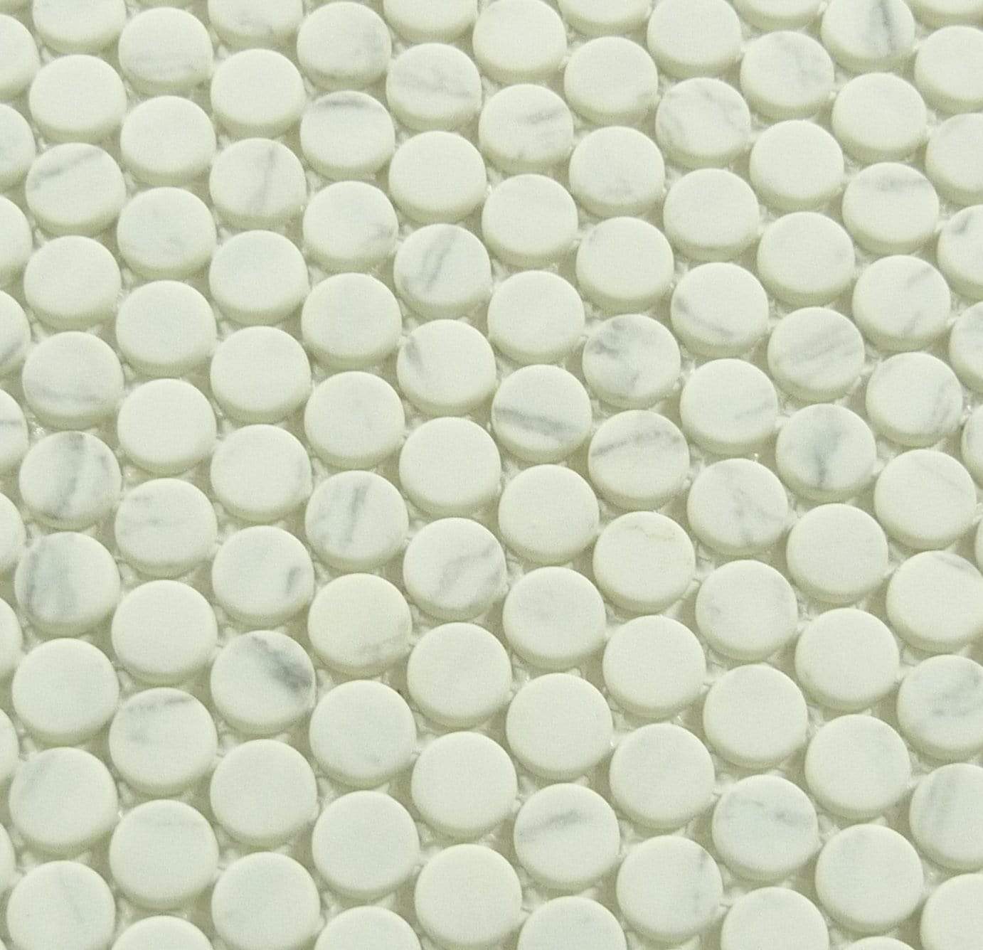 Polka Dot Jasmine Delight White Penny Round Recycled Matte Glass Tile Euro Glass