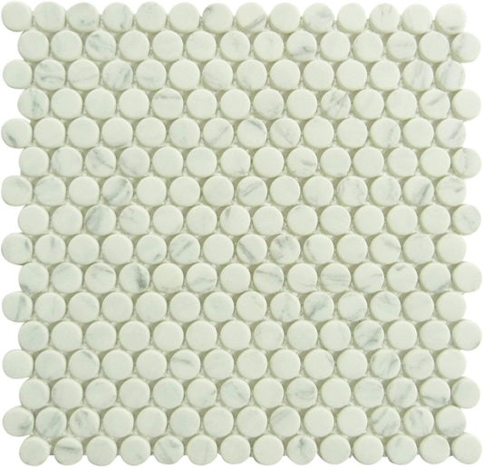 Polka Dot Jasmine Delight White Penny Round Recycled Matte Glass Tile Euro Glass