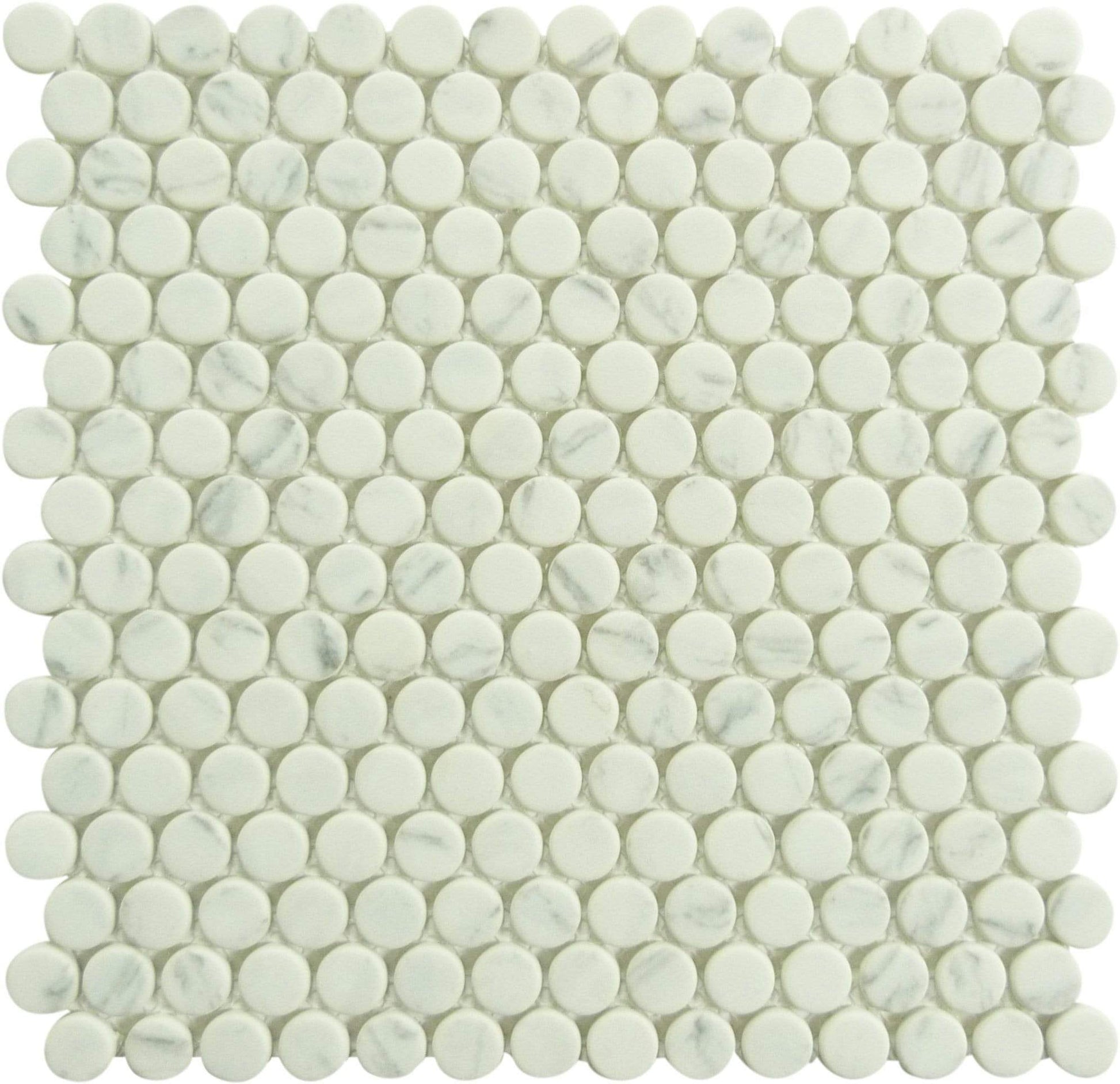 Polka Dot Jasmine Delight White Penny Round Recycled Matte Glass Tile Euro Glass