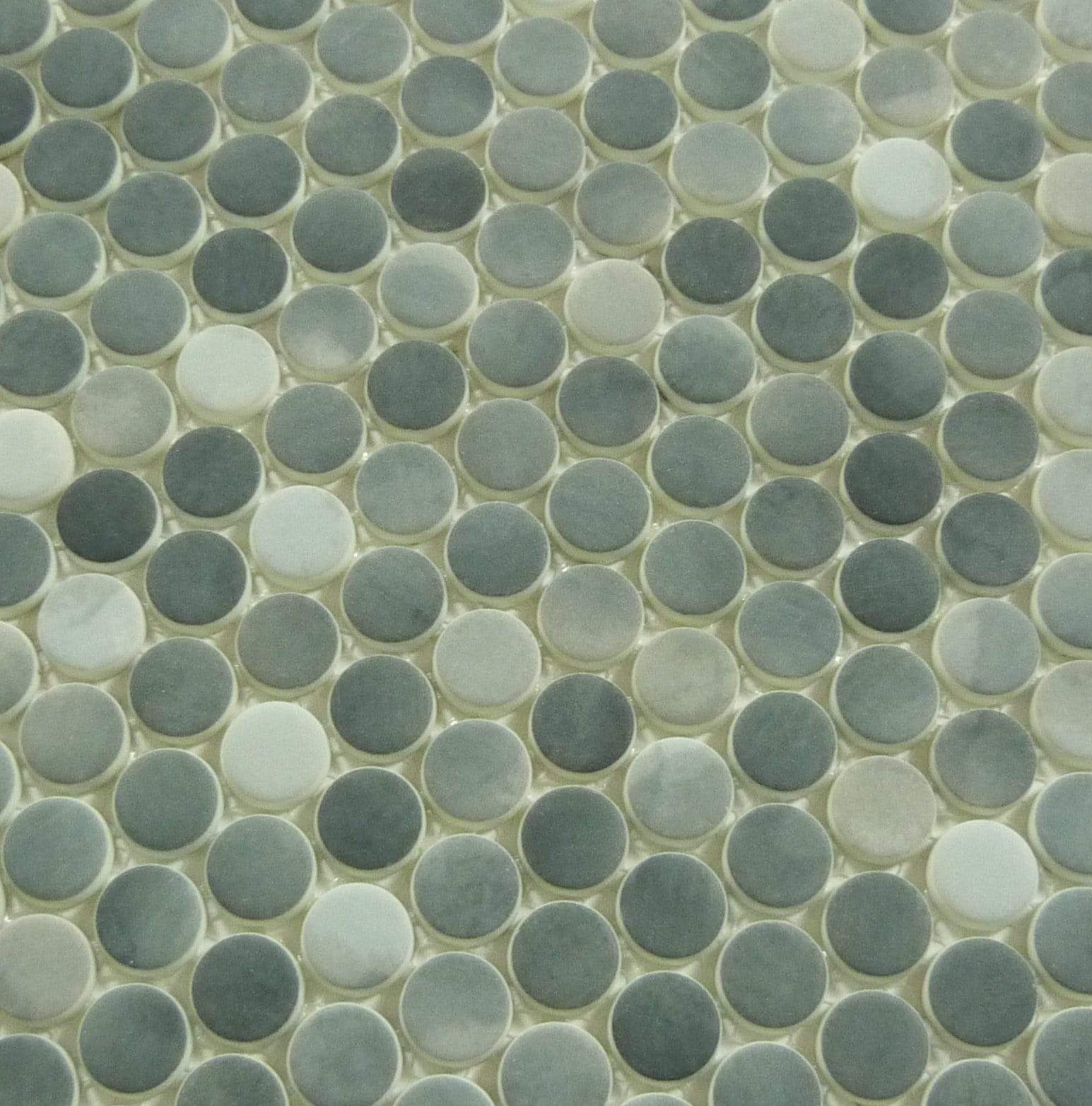 Polka Dot Ombre Reef Grey Penny Round Recycled Matte Glass Tile Euro Glass