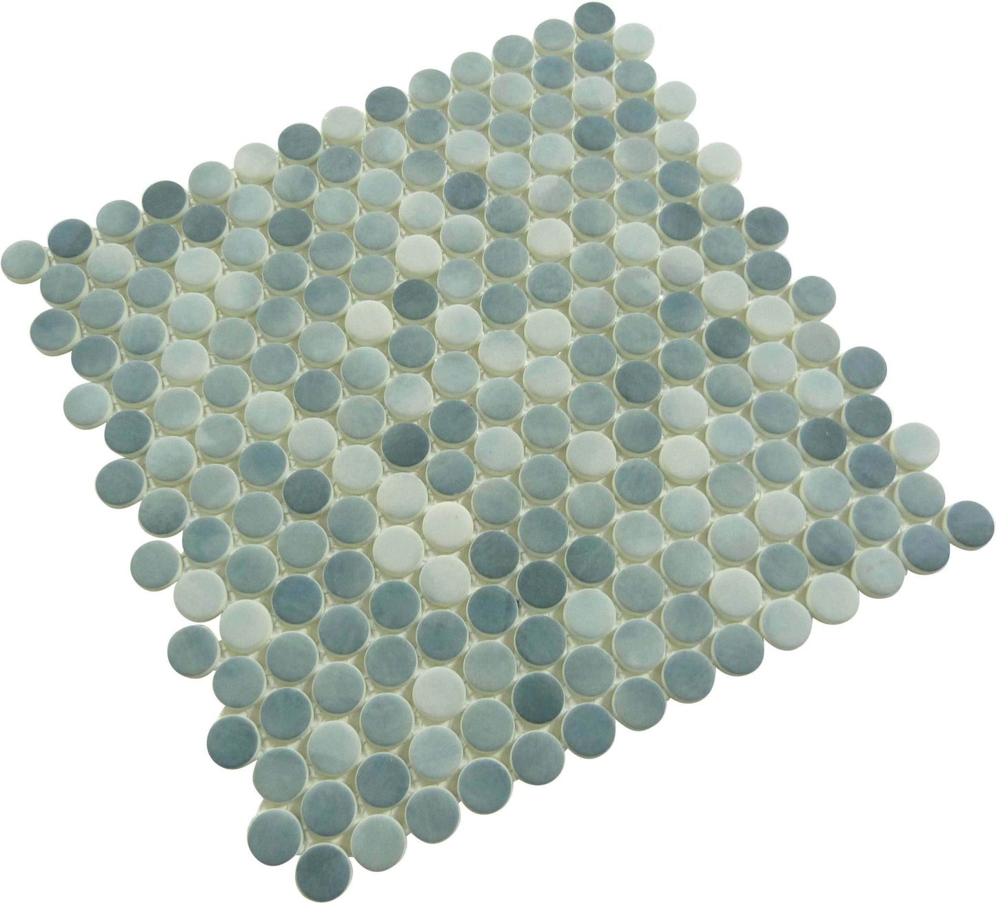 Polka Dot Seashore Waves Blue Penny Round Recycled Matte Glass Tile Euro Glass