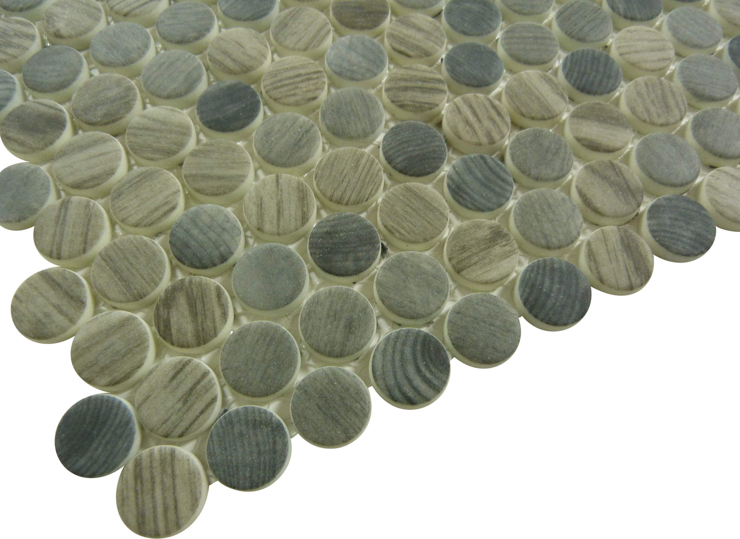 Polka Dot Umbel Grey Penny Round Recycled Matte Glass Tile Euro Glass