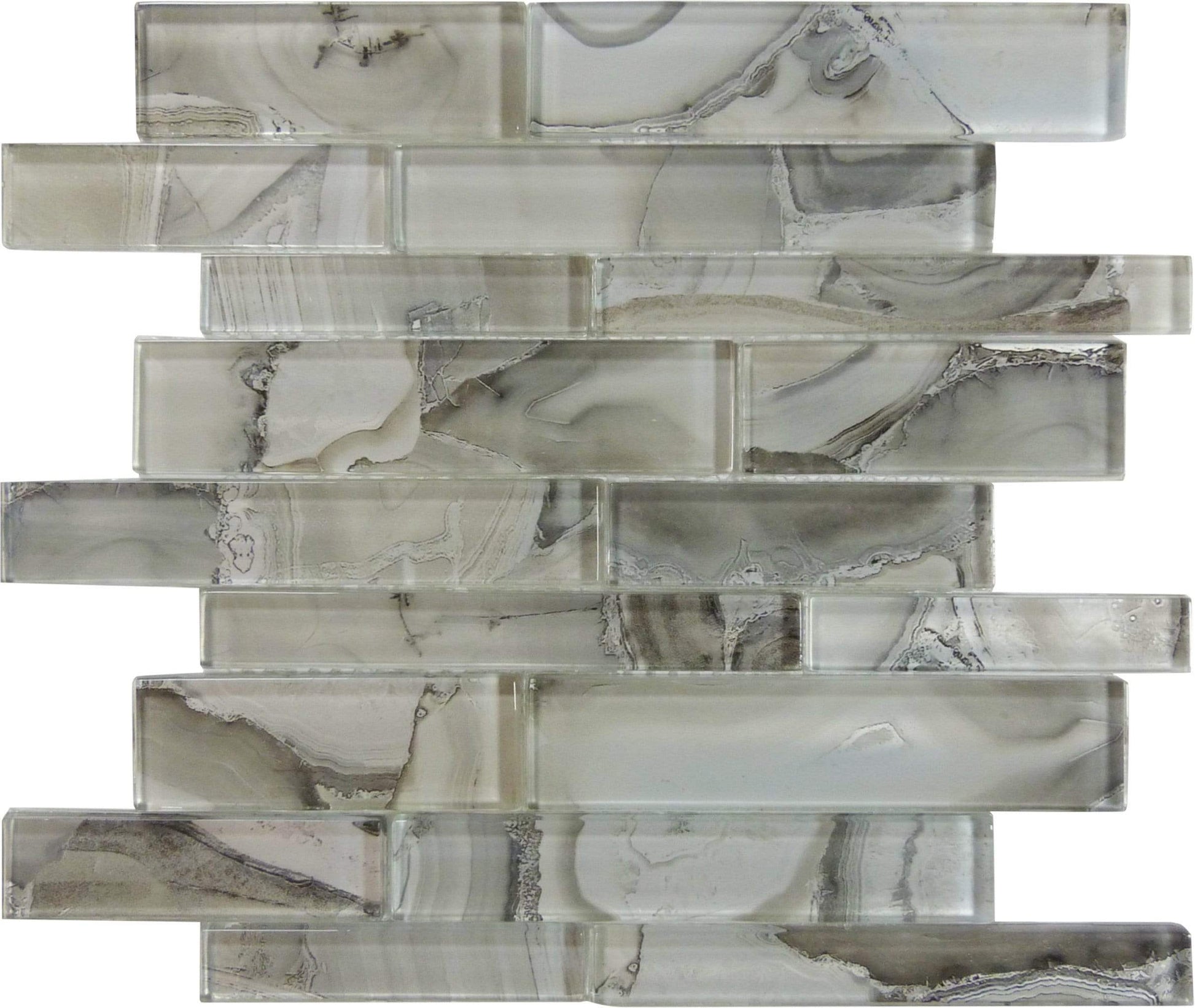 Snow Palace Grey Random Brick Glossy Glass Tile Euro Glass