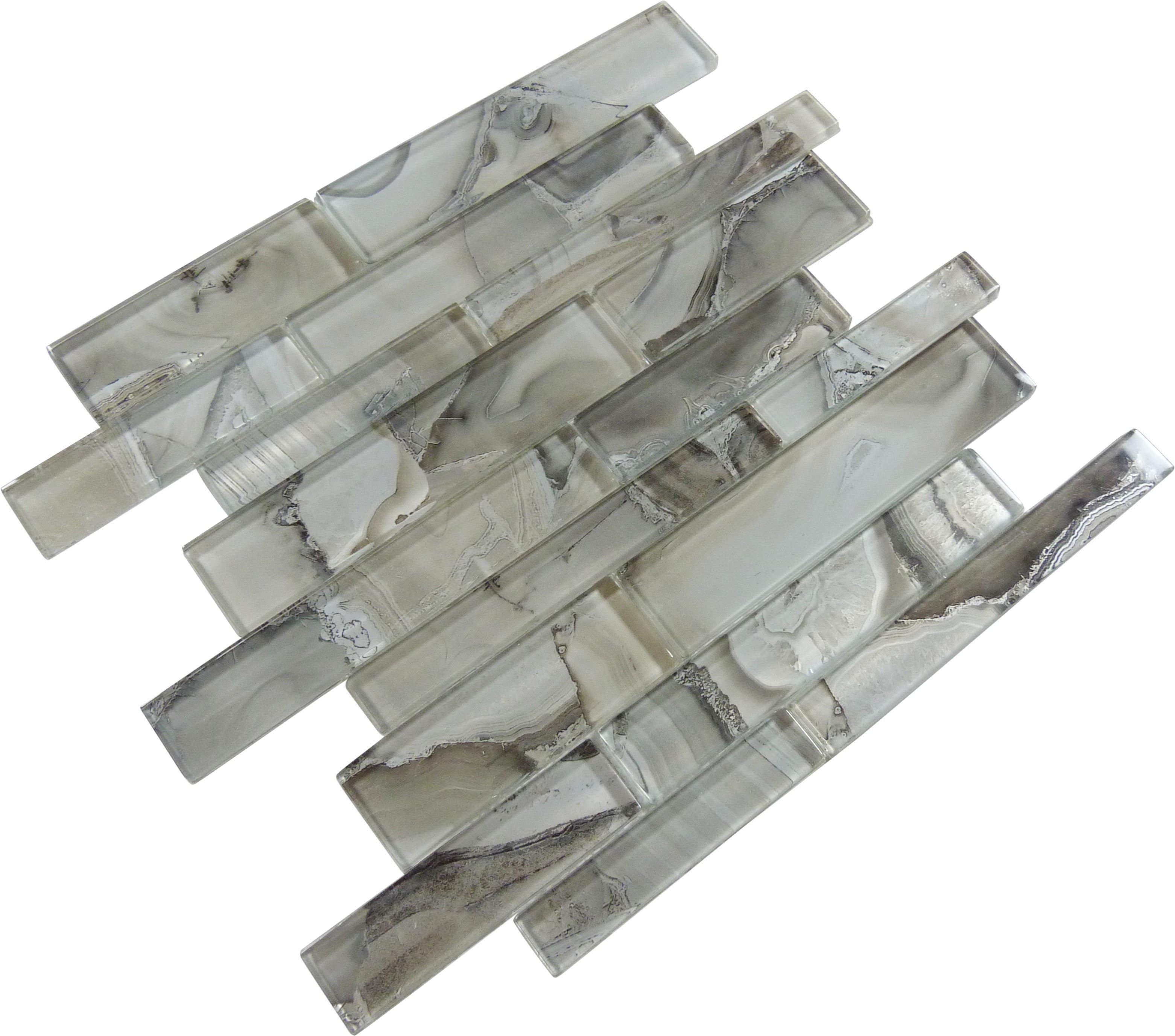 Snow Palace Grey Random Brick Glossy Glass Tile Euro Glass