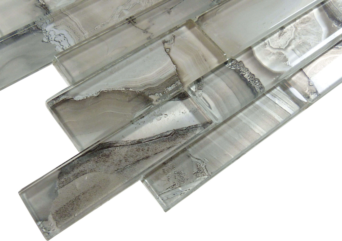 Snow Palace Grey Random Brick Glossy Glass Tile Euro Glass