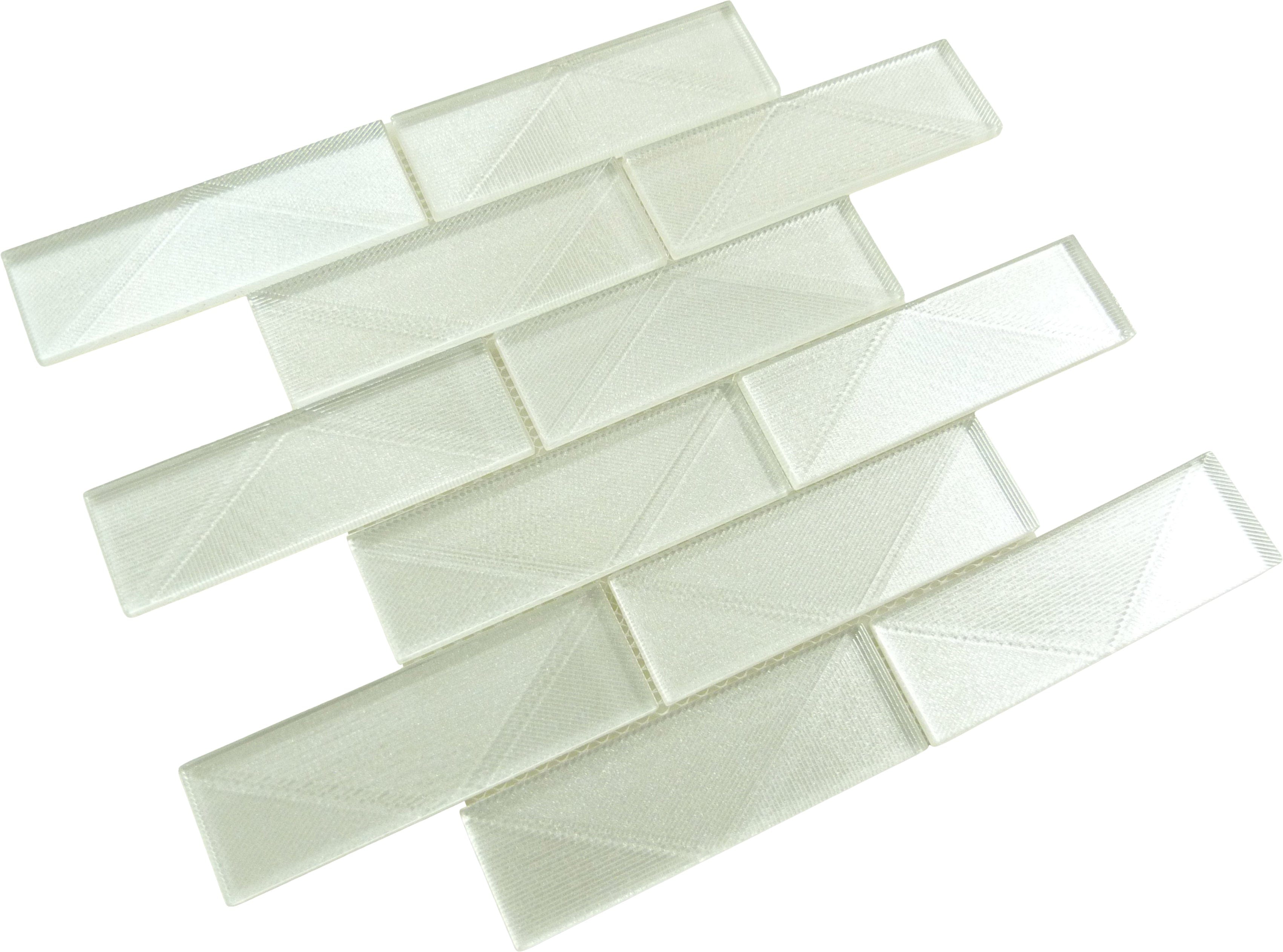 Pyradime Haven Olite White 2x6 Glossy Glass Tile Euro Glass