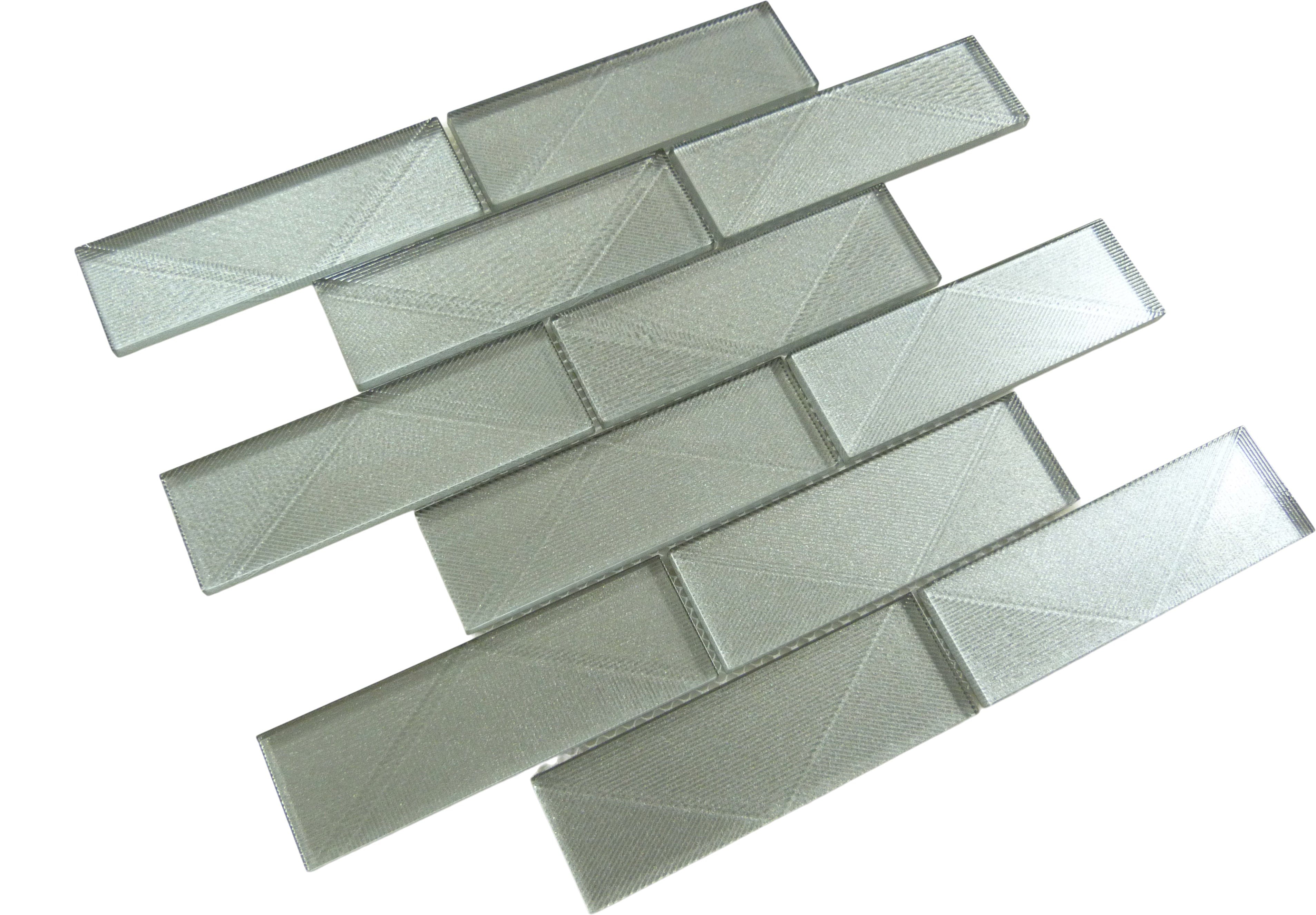 Pyradime Laurel Point Grey 2x6 Glossy Glass Tile Euro Glass