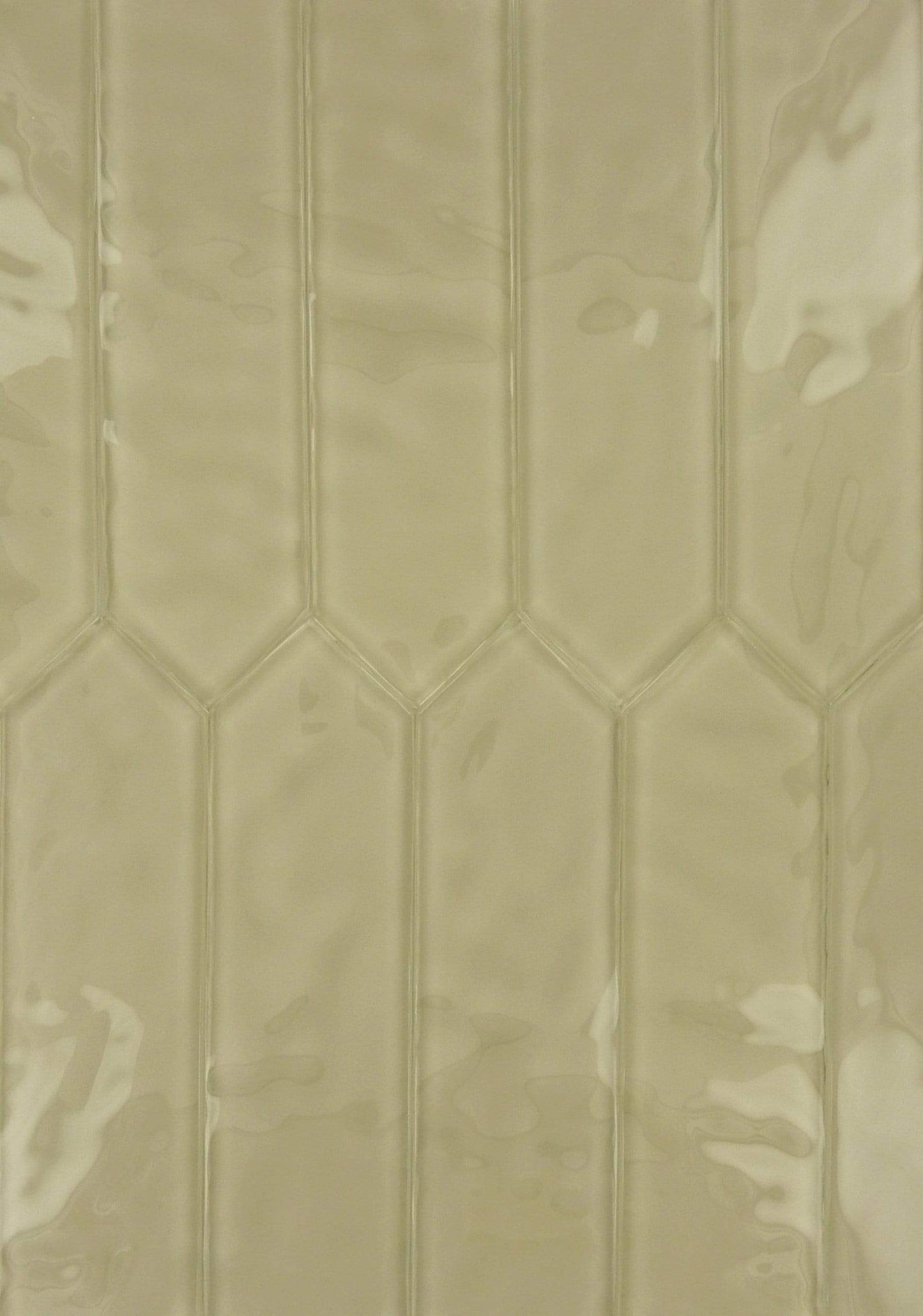 Quail Beige 3" x 10" Elongated Hexagon Rippled Glossy Glass Tile Euro Glass