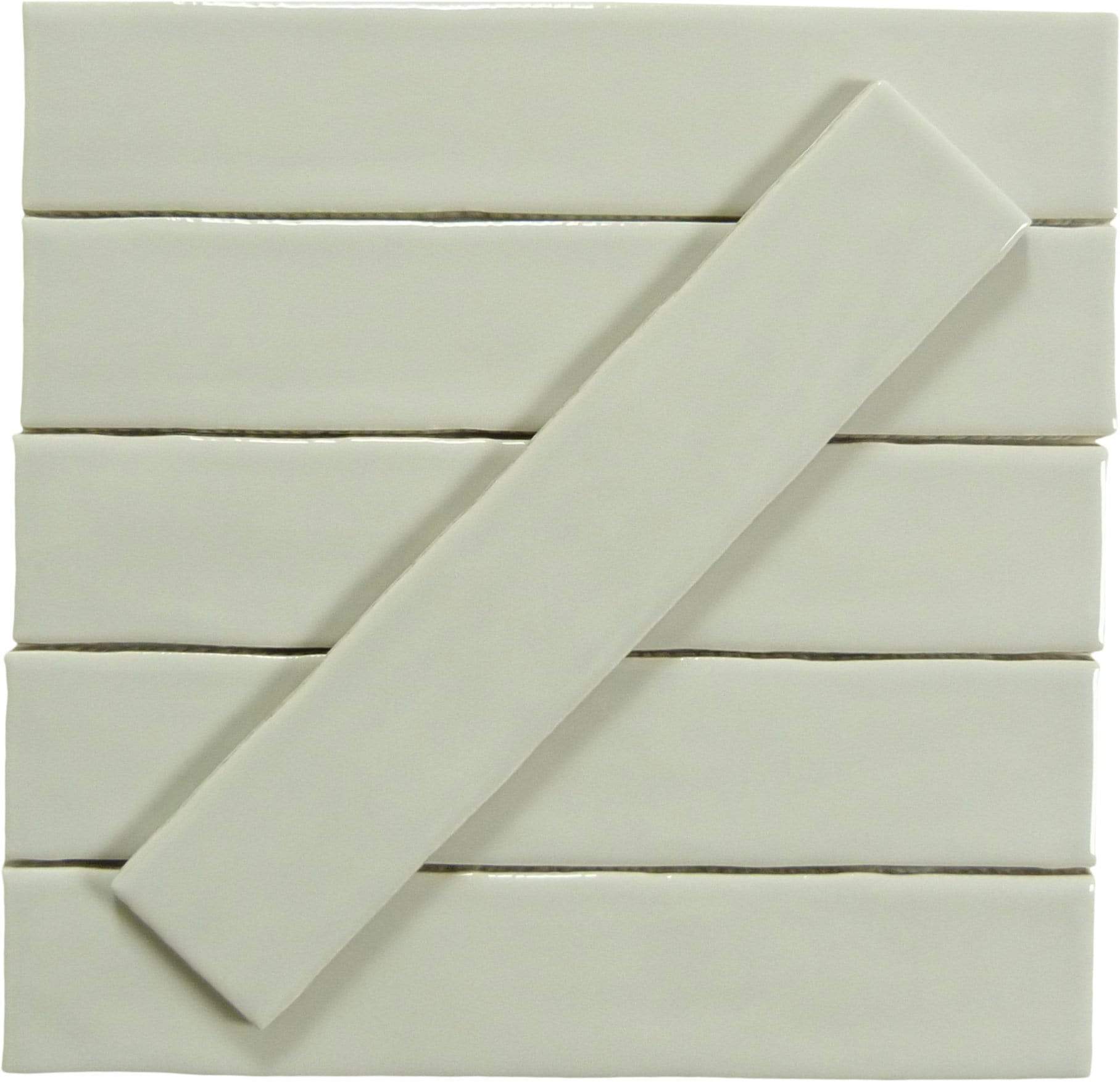 Quelline Earnest Light Grey 2" x 10" Glossy Ceramic Tile Euro Glass