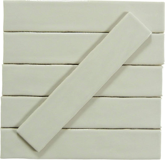 Quelline Earnest Light Grey 2" x 10" Glossy Ceramic Tile Euro Glass