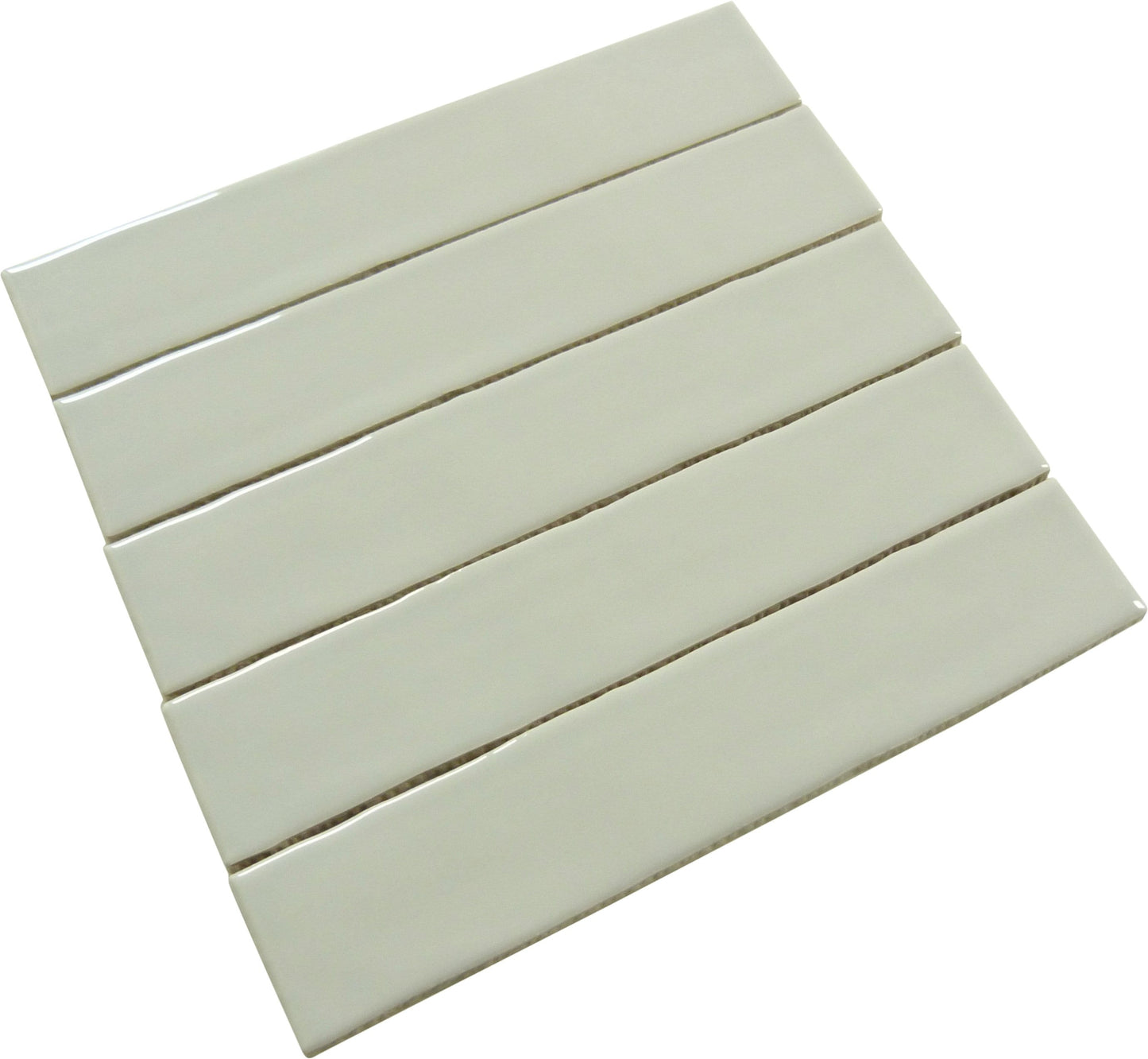 Quelline Earnest Light Grey 2" x 10" Glossy Ceramic Tile Euro Glass