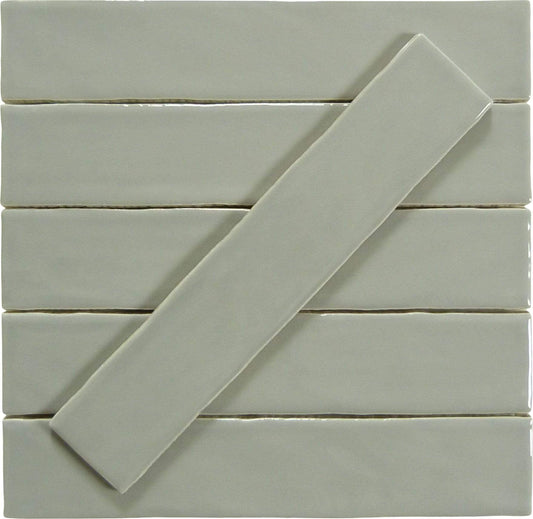 Quelline Mistic Salts Grey 2" x 10" Glossy Ceramic Tile Euro Glass