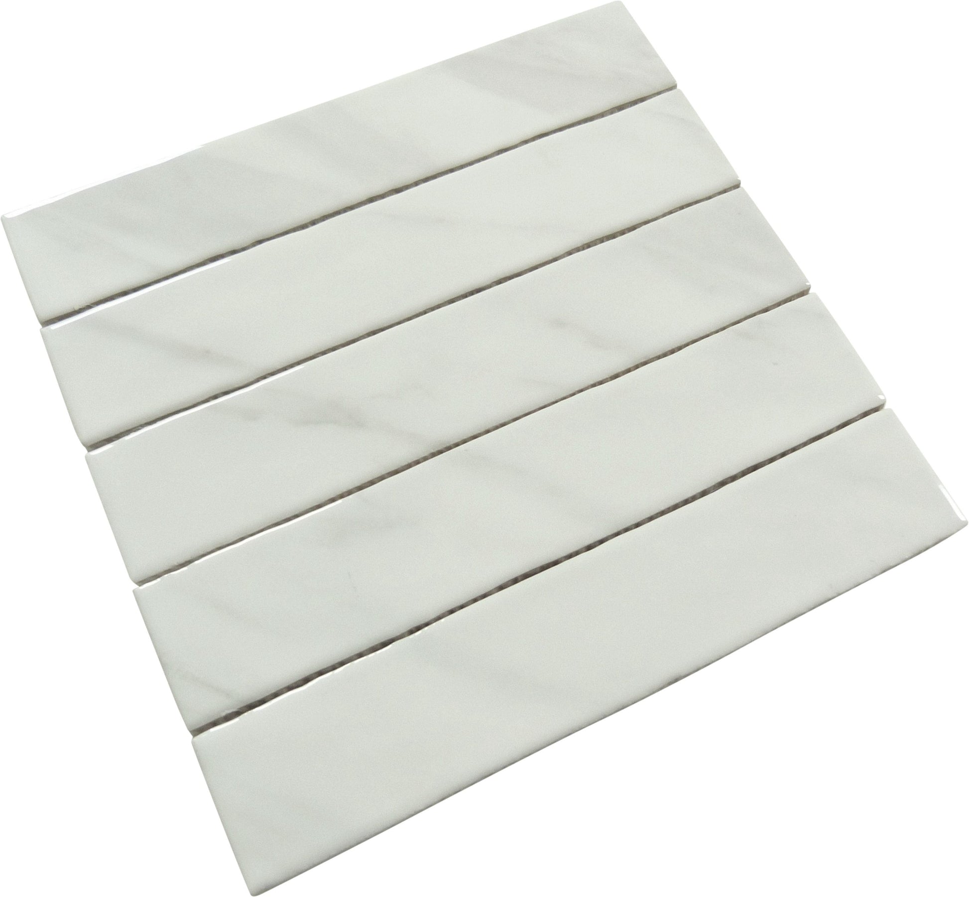 Quelline Rolling Ice White 2x10 Glossy Ceramic Tile Euro Glass