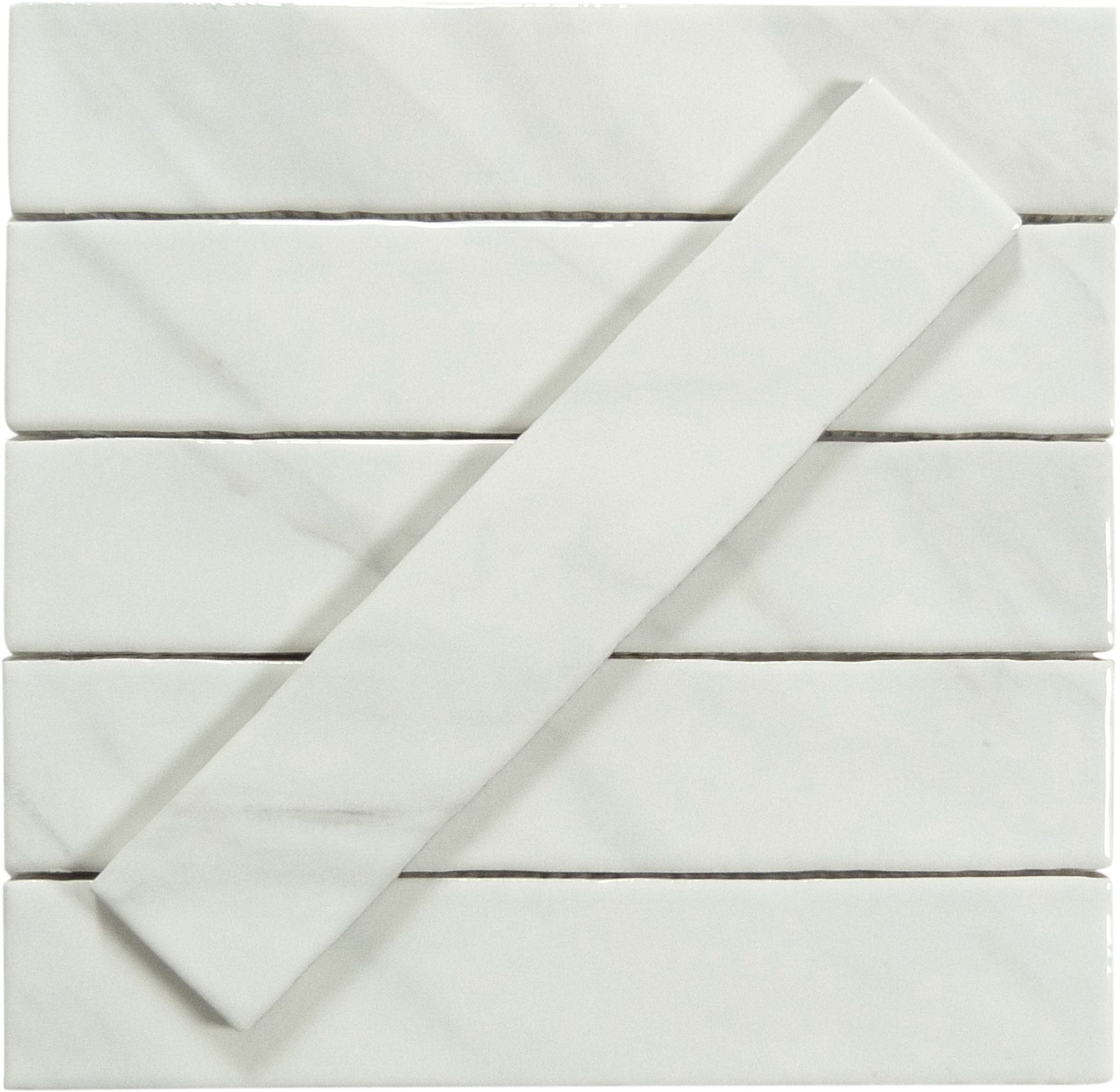 Quelline Rolling Ice White 2x10 Glossy Ceramic Tile Euro Glass