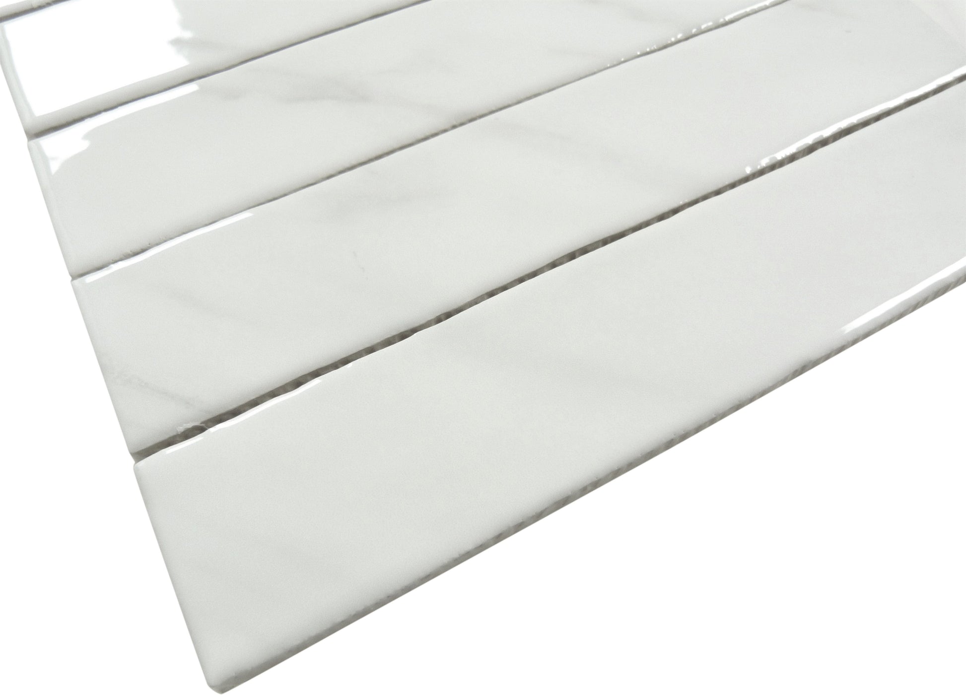 Quelline Rolling Ice White 2x10 Glossy Ceramic Tile Euro Glass