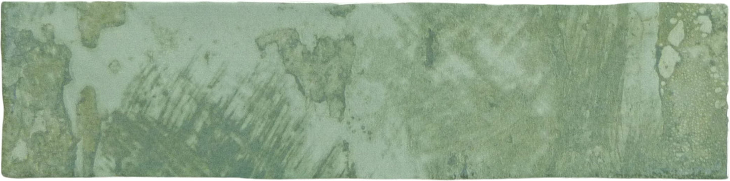 Rain Drops Fern Drizzle Green 3x12 Glossy Ceramic Tile Euro Glass