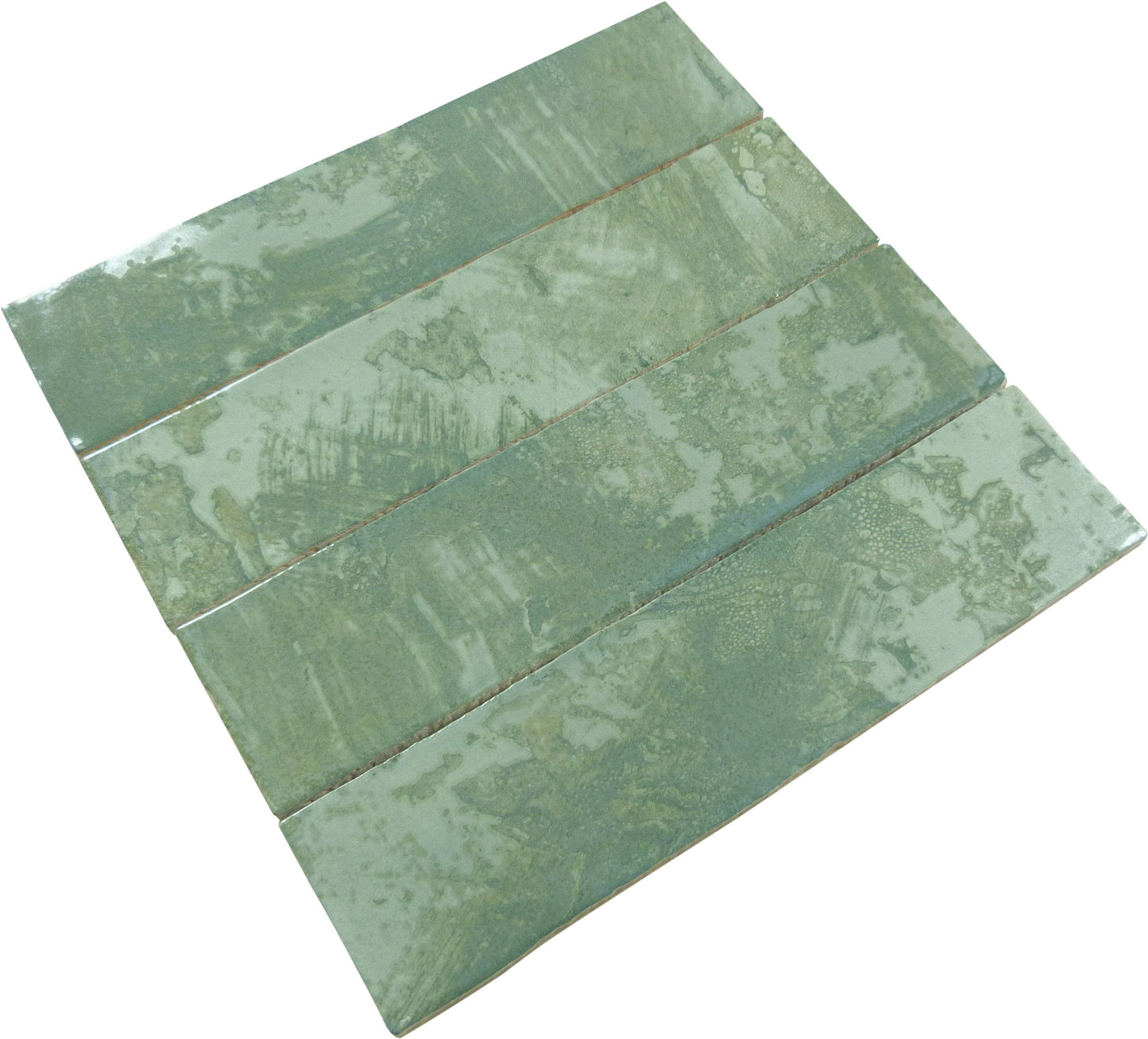 Rain Drops Fern Drizzle Green 3x12 Glossy Ceramic Tile Euro Glass