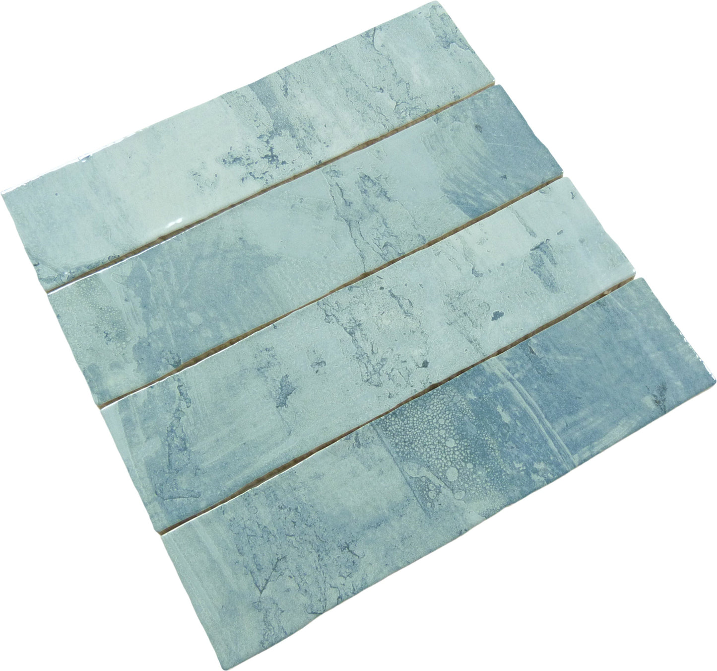 Rain Drops Teal Sky Blue 3x12 Glossy Ceramic Tile Euro Glass