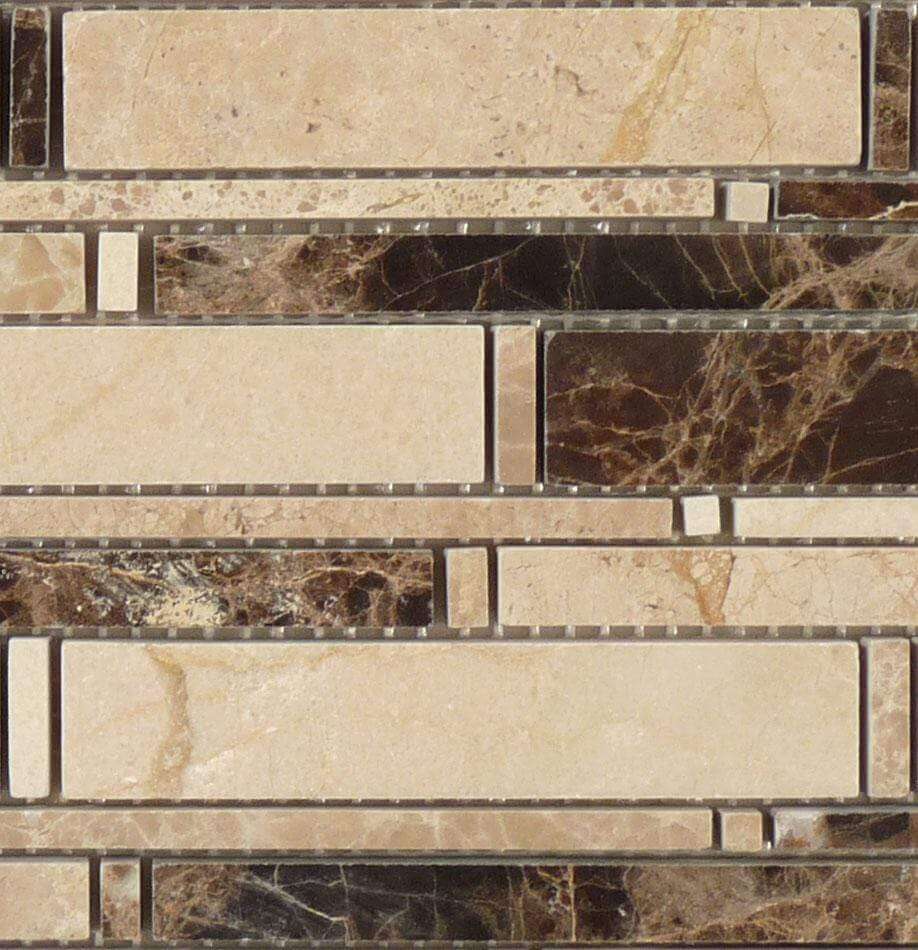 Cascade Emperador and Crema Marfil Mix Beige Random Bricks Stone Polished Tile Euro Glass