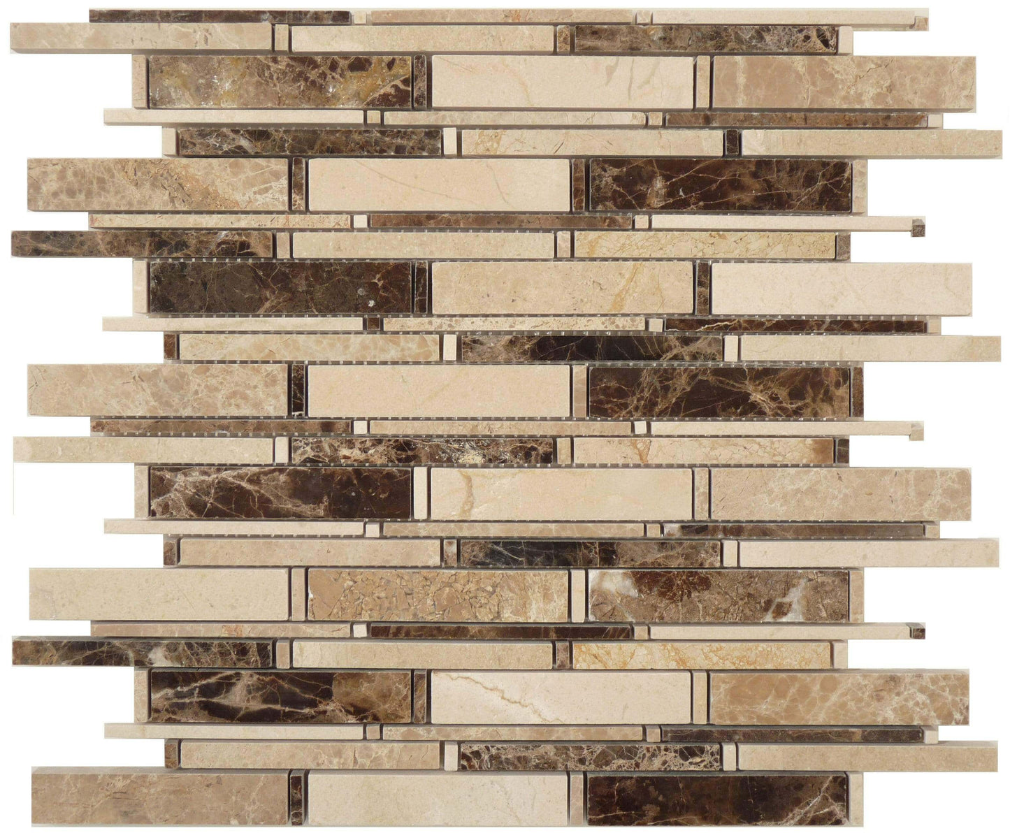 Cascade Emperador and Crema Marfil Mix Beige Random Bricks Stone Polished Tile Euro Glass