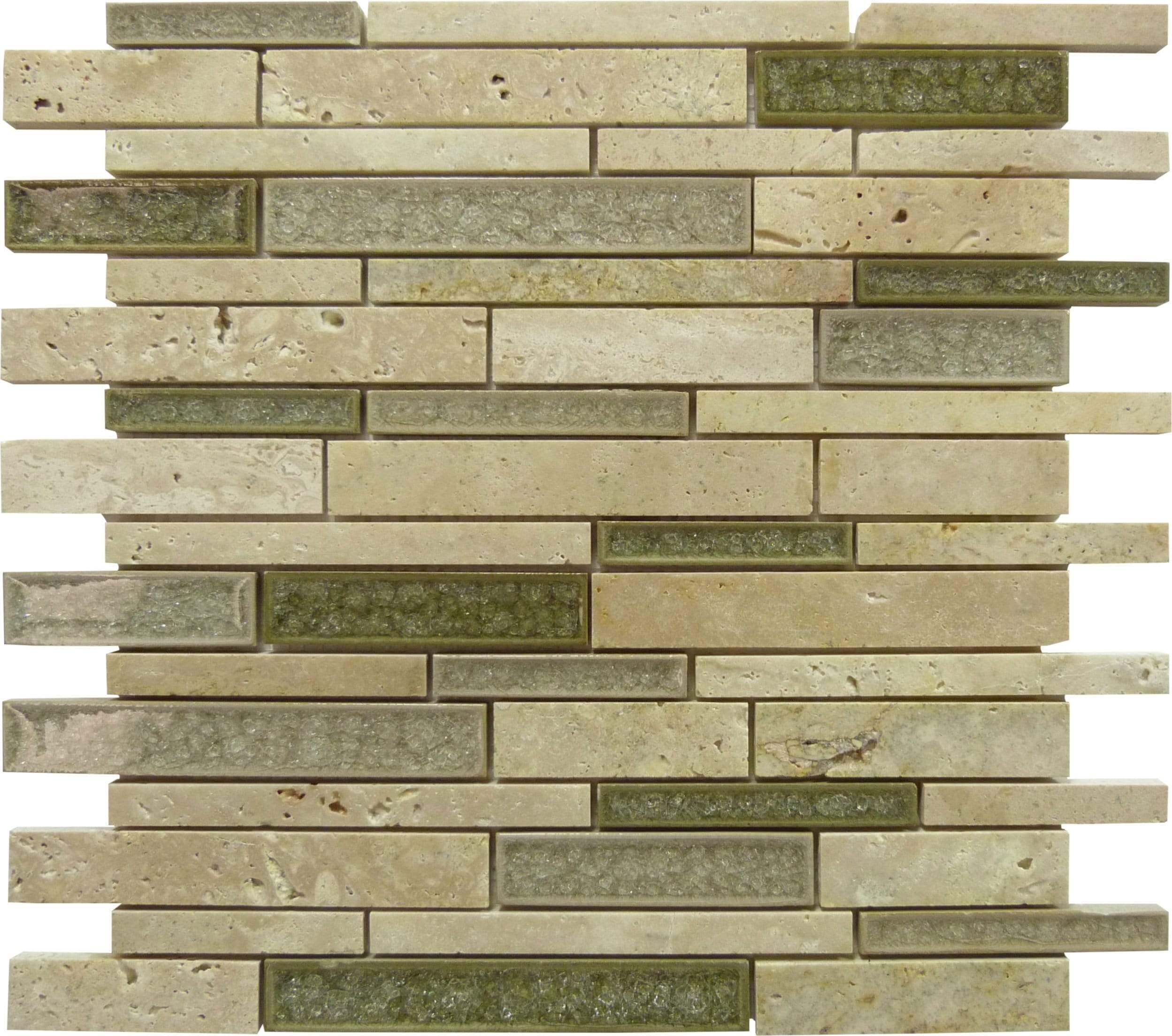 Sage Brush Random Bricks Glass and Stone Tile Euro Glass