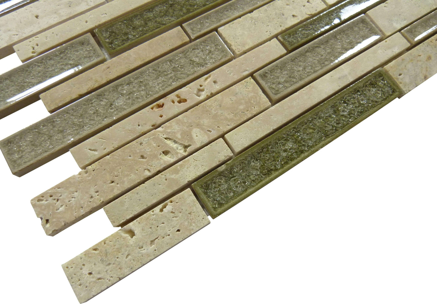 Sage Brush Random Bricks Glass and Stone Tile Euro Glass