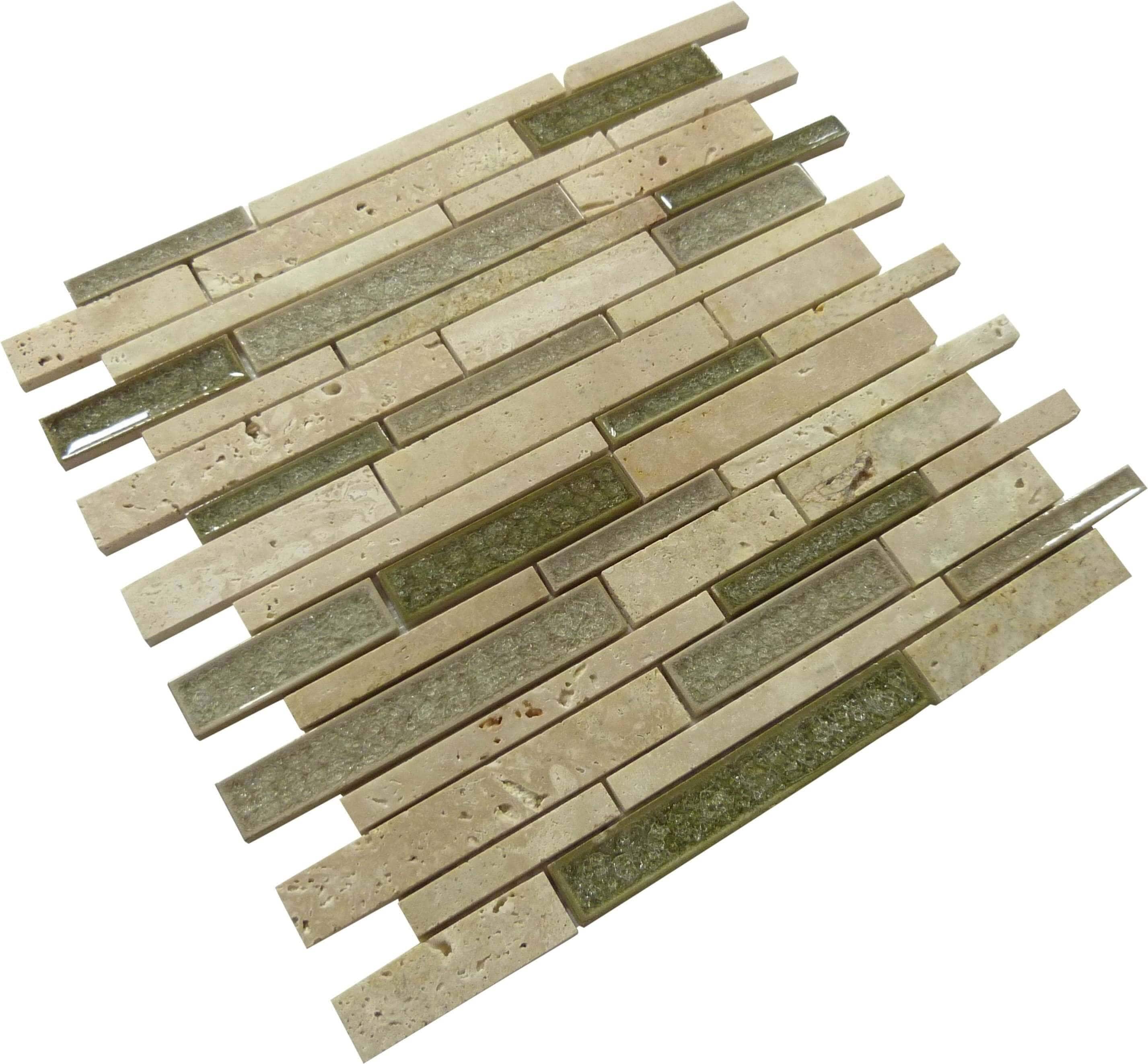 Sage Brush Random Bricks Glass and Stone Tile Euro Glass