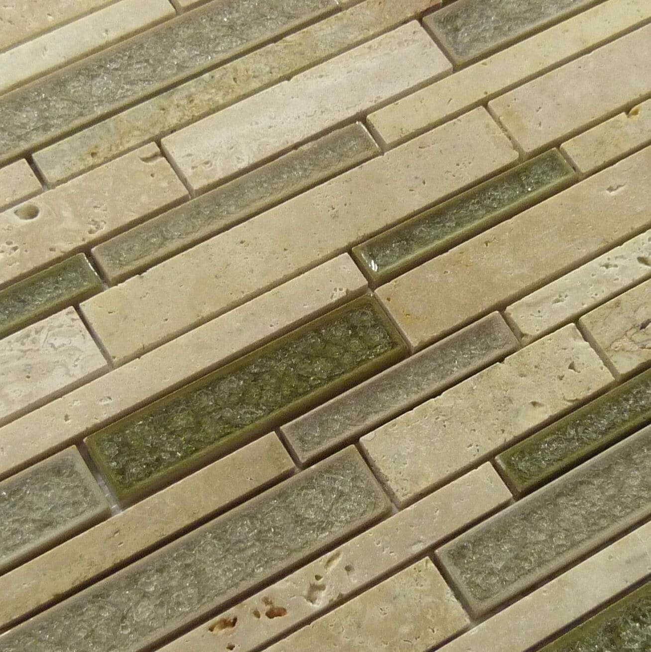 Sage Brush Random Bricks Glass and Stone Tile Euro Glass