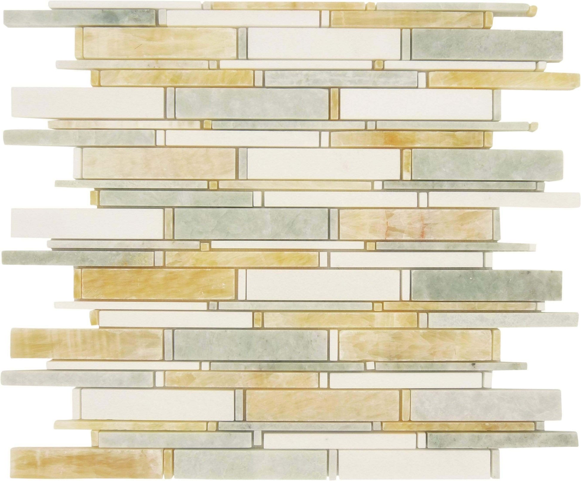 Cascade Honey Onyx With Ming Green & Thassos White Mix Random Bricks Polished Stone Tile Euro Glass