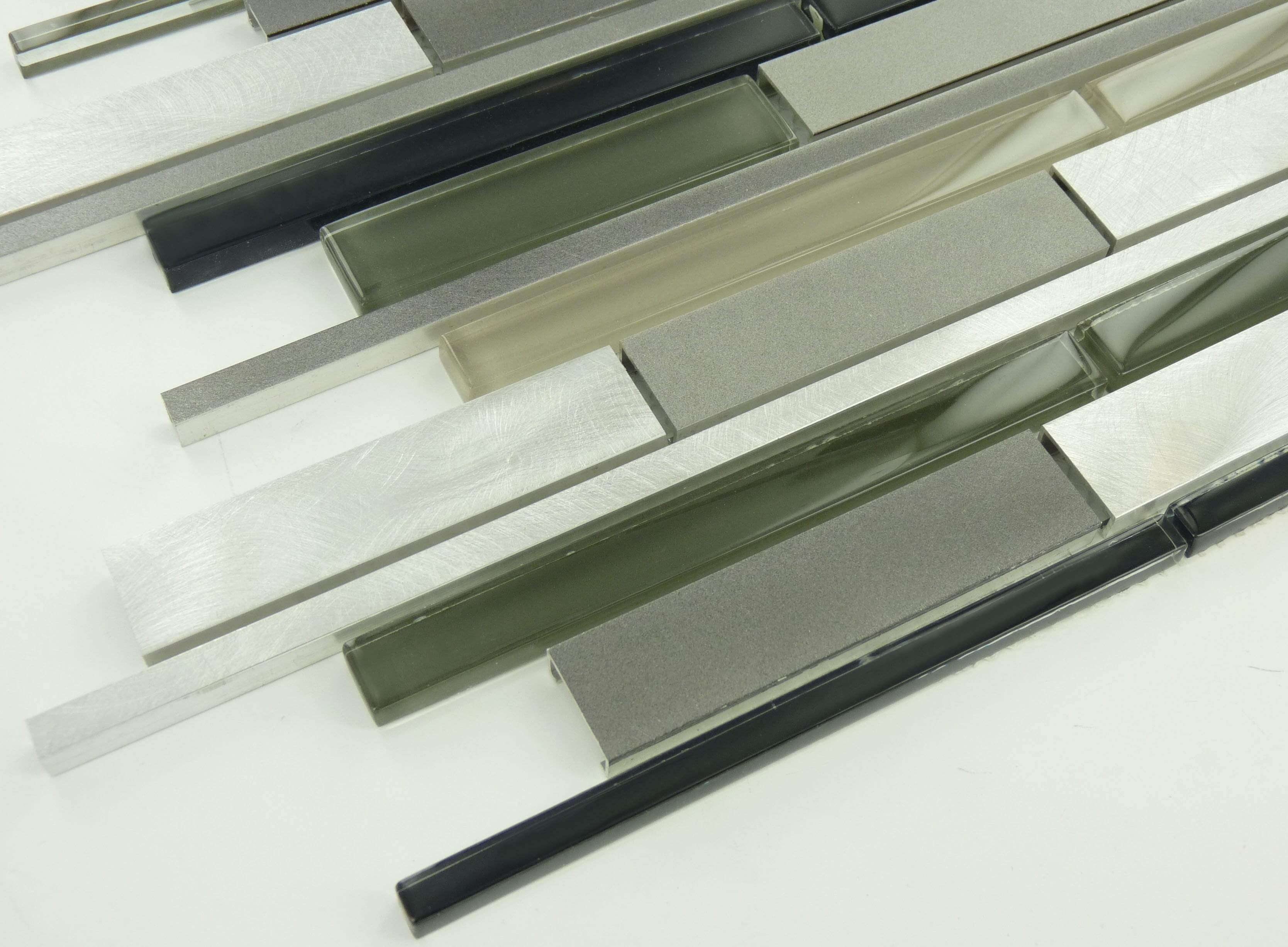 Metallic Weather Orbit OS-1005 Grey Random Bricks Glass and Metal Glossy & Brushed Tile Euro Glass