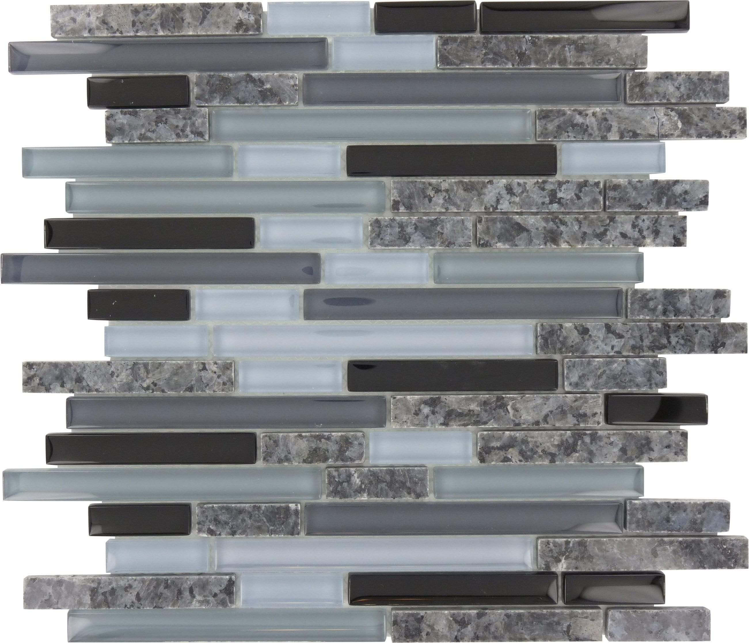 Midnight Sparkle Grey Random Bricks Glass and Granite Tile Euro Glass