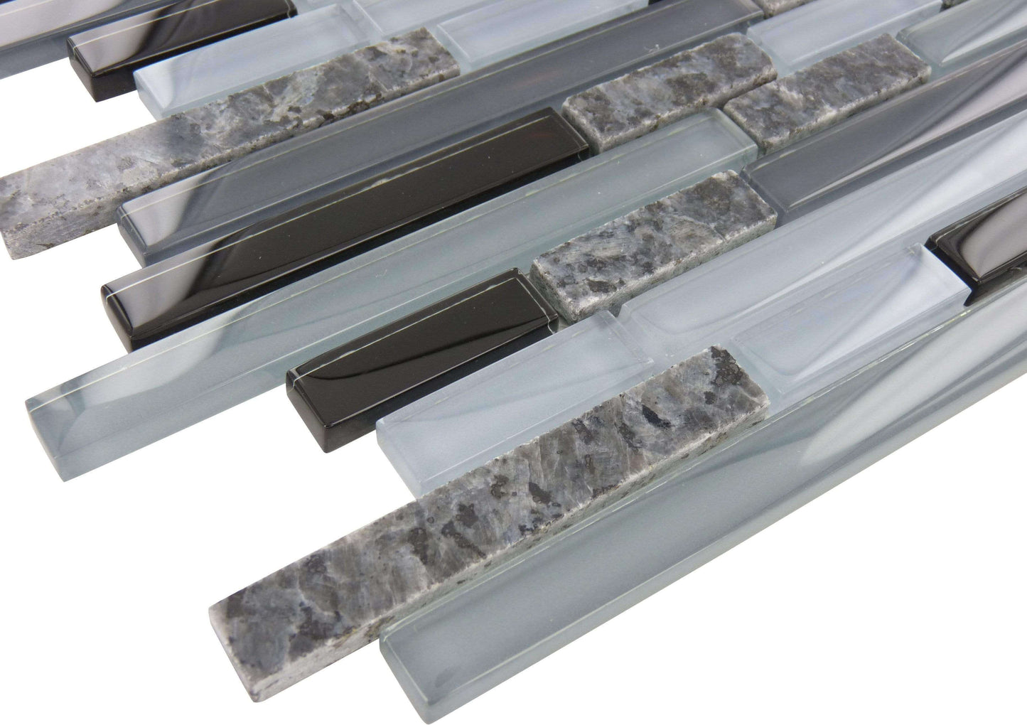 Midnight Sparkle Grey Random Bricks Glass and Granite Tile Euro Glass