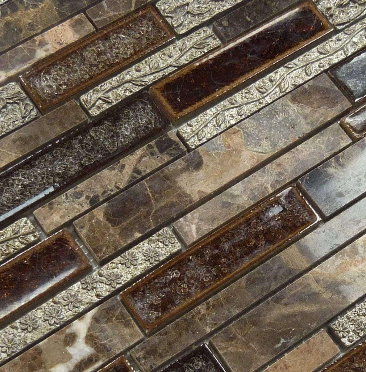 Scottsdale Brass Brown Random Bricks Glass & Stone Tile Euro Glass